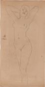 Max Klinger. Drawing and etching: Standing female nude. 1912 / Ex Libris study. Before 1914.