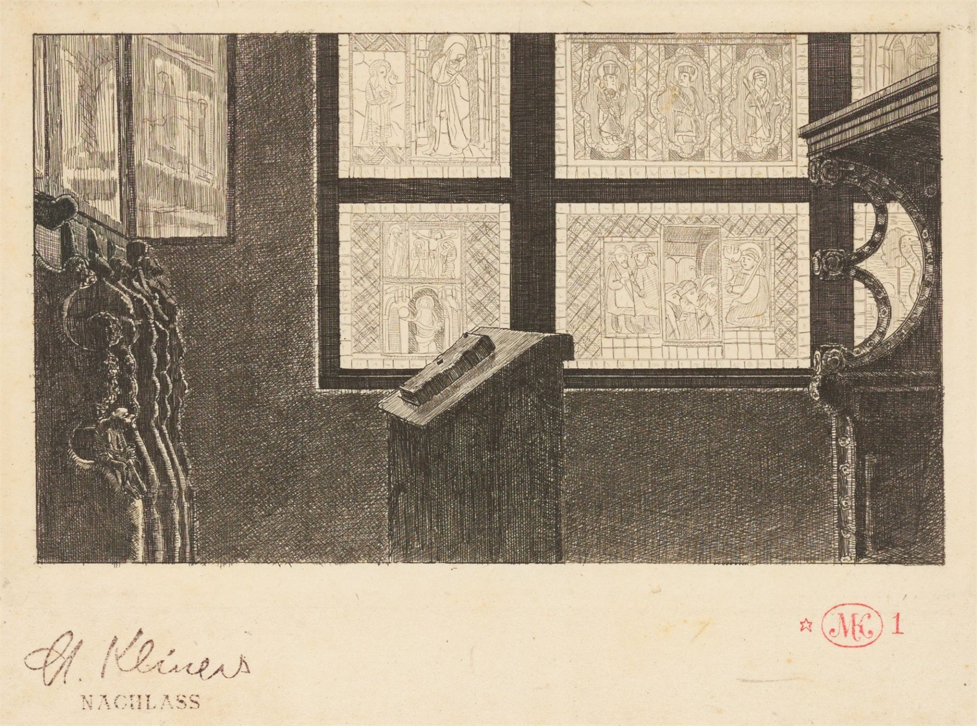 Max Klinger. „Betender Greis (Der Heilige Antonius)“ / „Gothisches Zimmer im Kunstgewerbe-Mus…. 1885 - Bild 2 aus 2