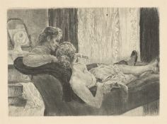 Max Klinger. ”Atelierszene (”Nach der Arbeit” ”Siesta”)”. Circa 1894 / ”Die Balldame: Frontispiz….