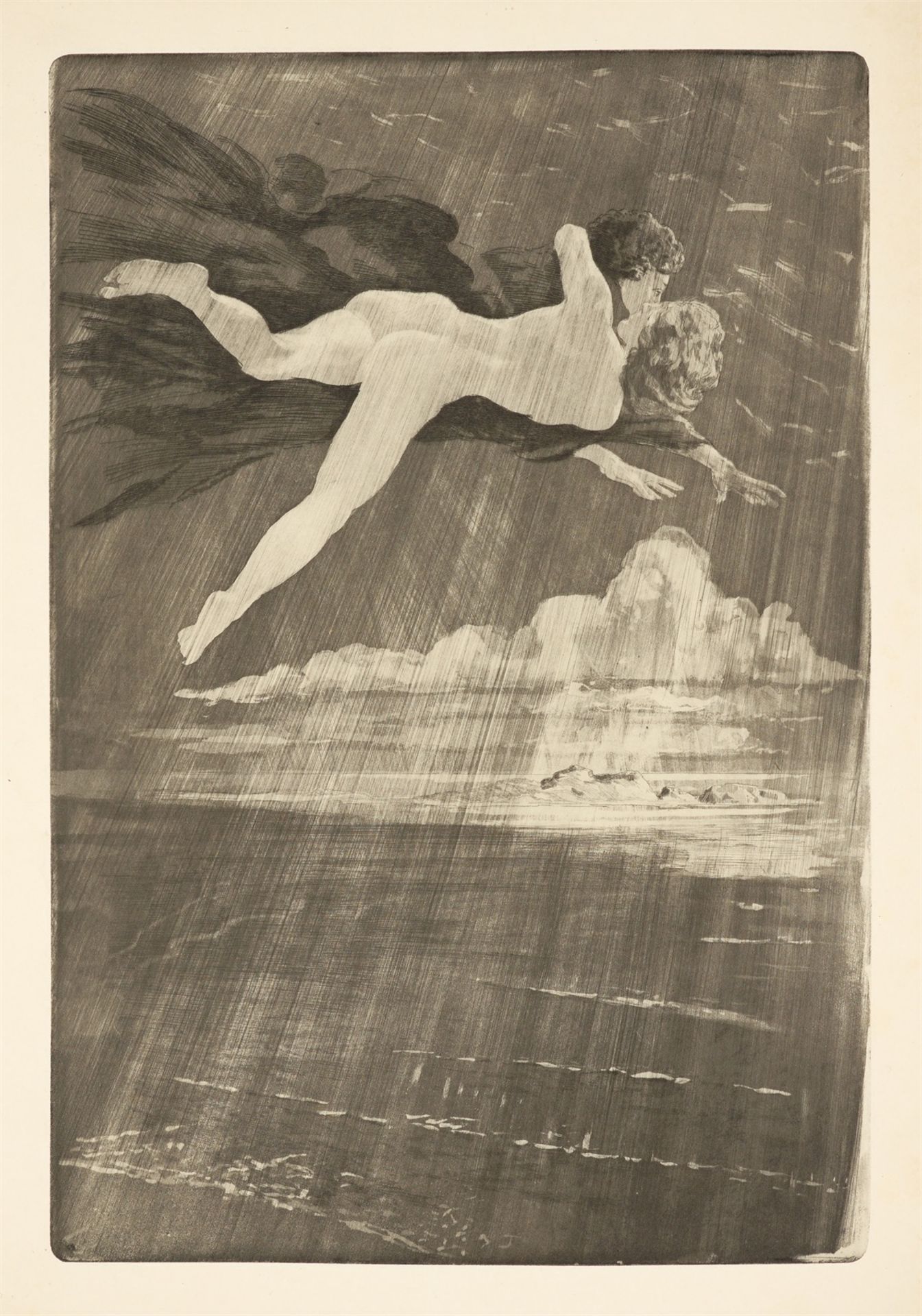 Max Klinger. „Die Sehnsucht / Fliegendes Paar“. 1909