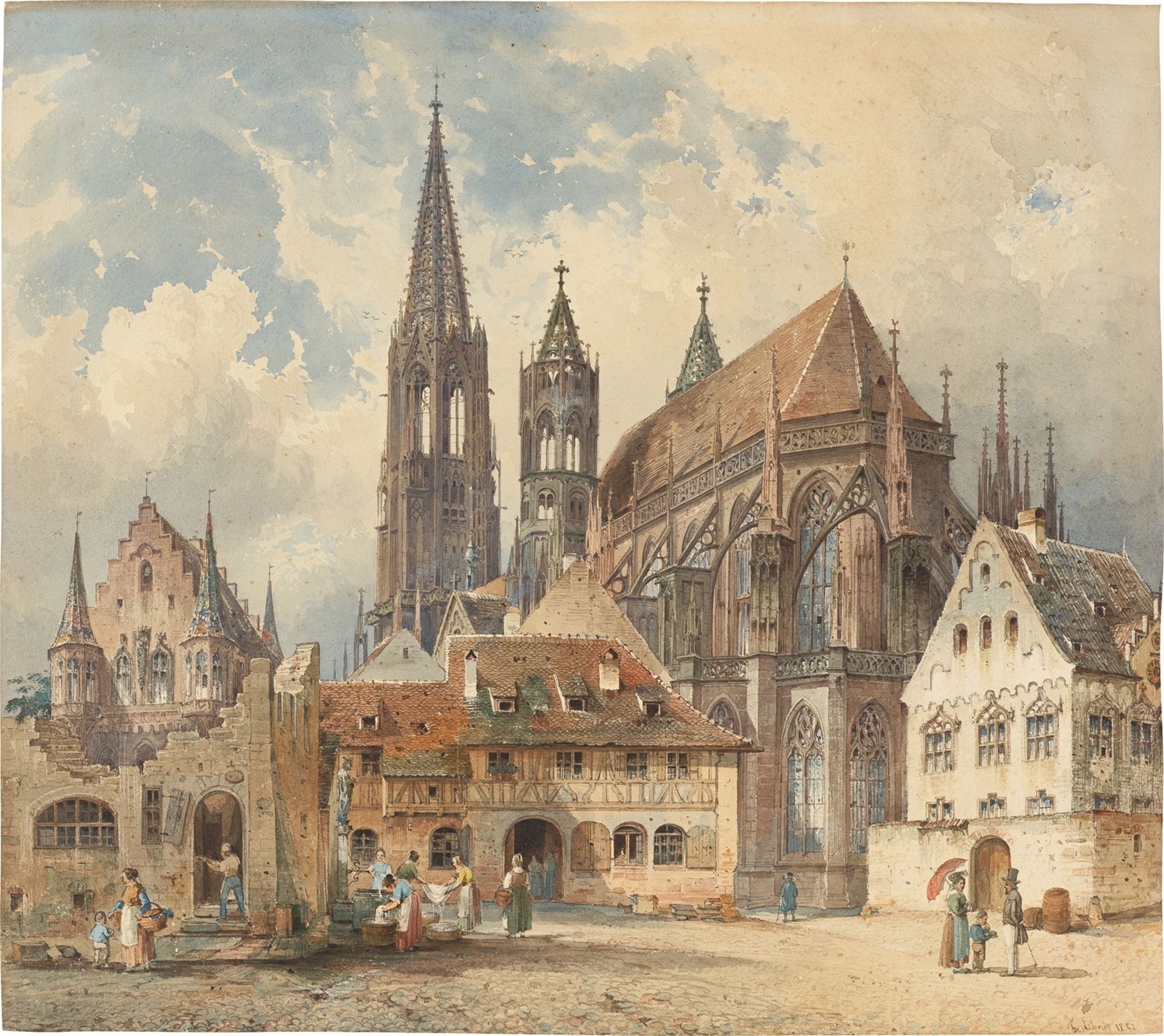 Friedrich Eibner. Blick auf das Freiburger Münster. 1852