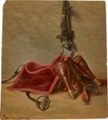 French, 1848. Souvenir de Paris (still life with saddle and bridle).