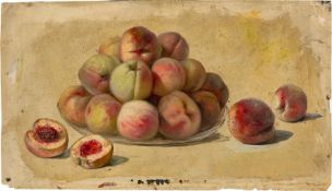 German, circa 1850. Still life with peaches.