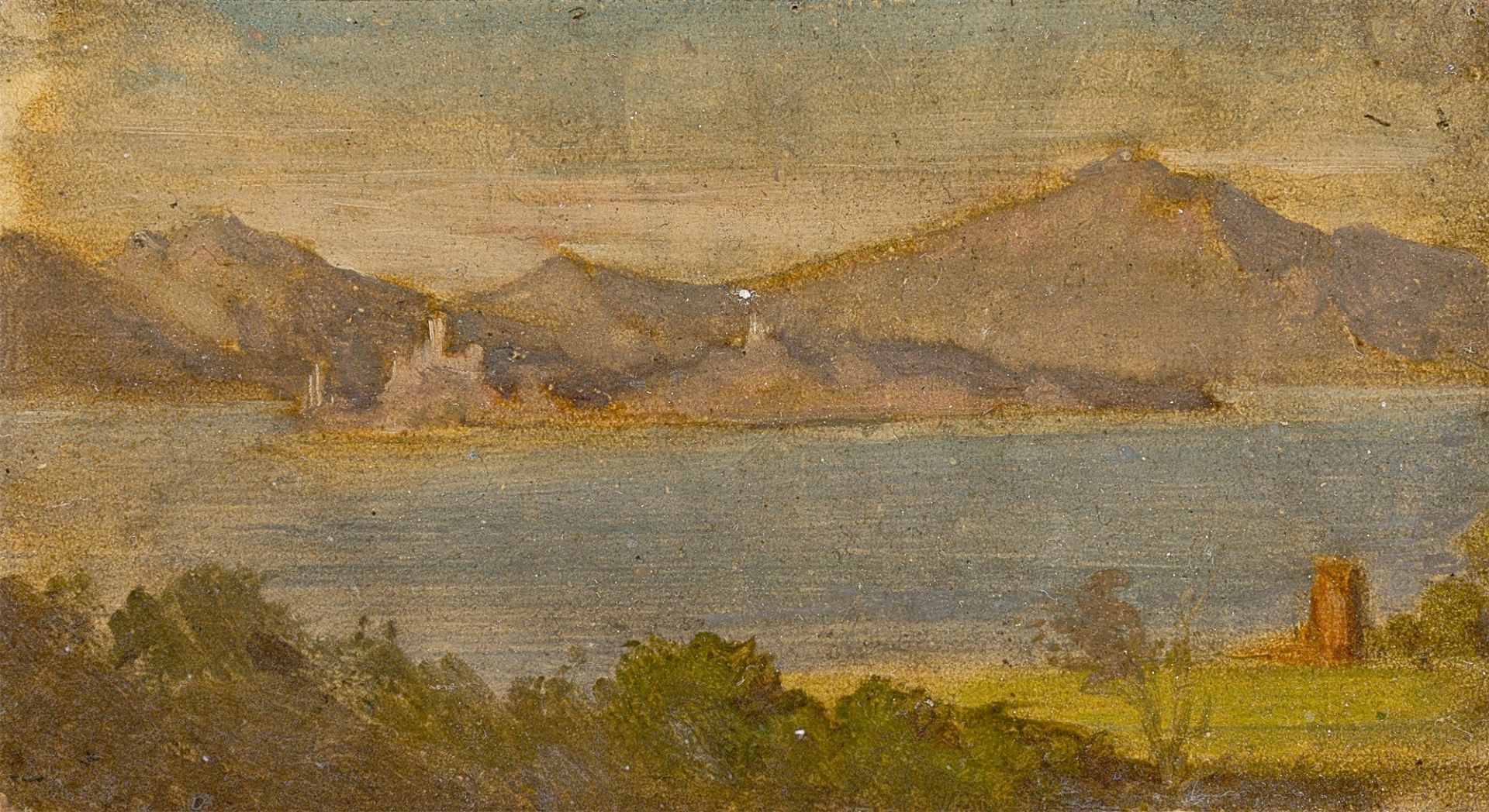 Johann Heinrich Schilbach. Two oil studies: Mediterranean coast / mountain lake. - Image 2 of 2