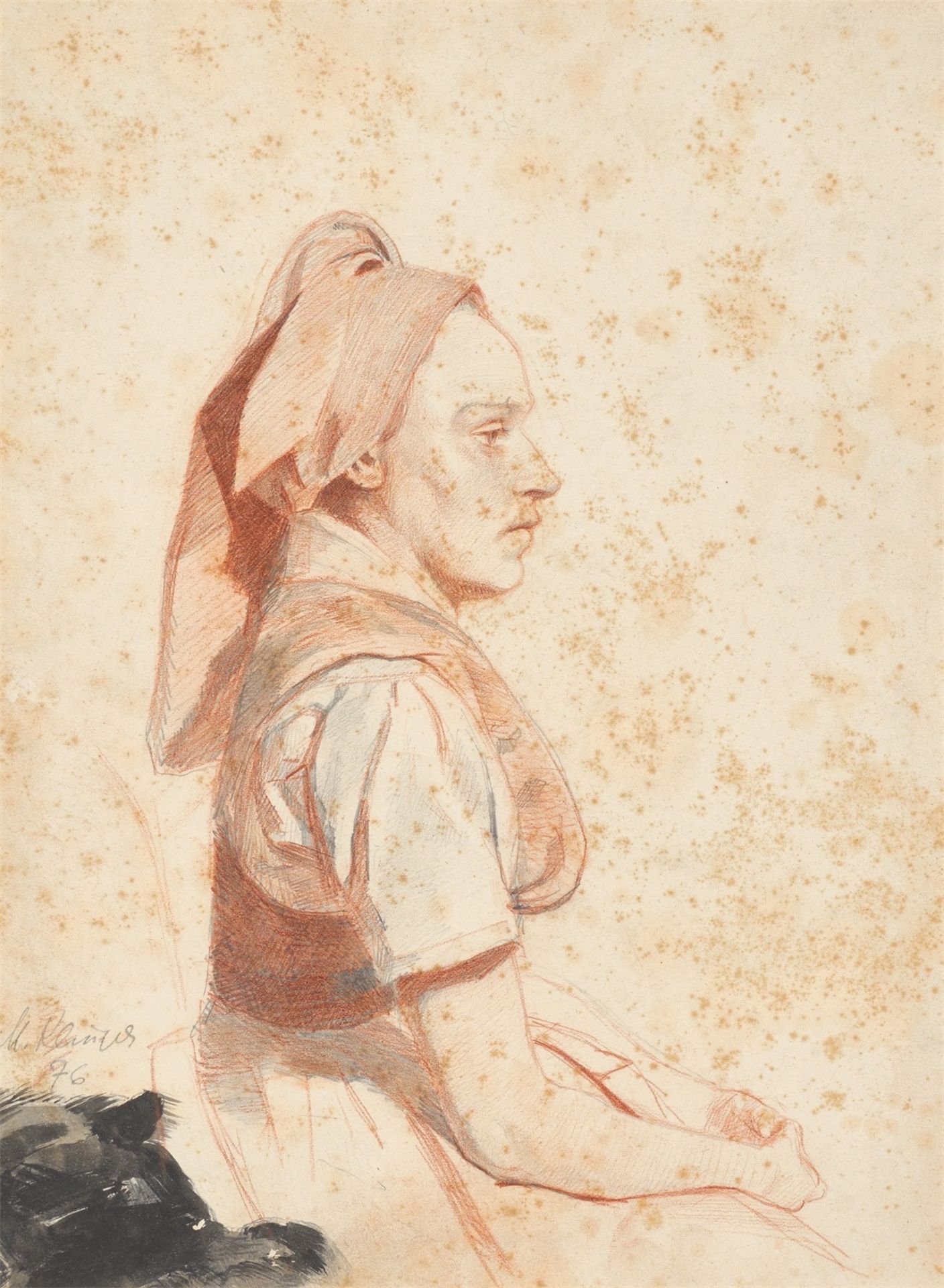 Max Klinger. Sitzende Frau in ländlicher Tracht. 1876