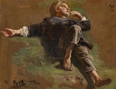 Christian Friedrich Gille. Lying shepherd in the grass (study).