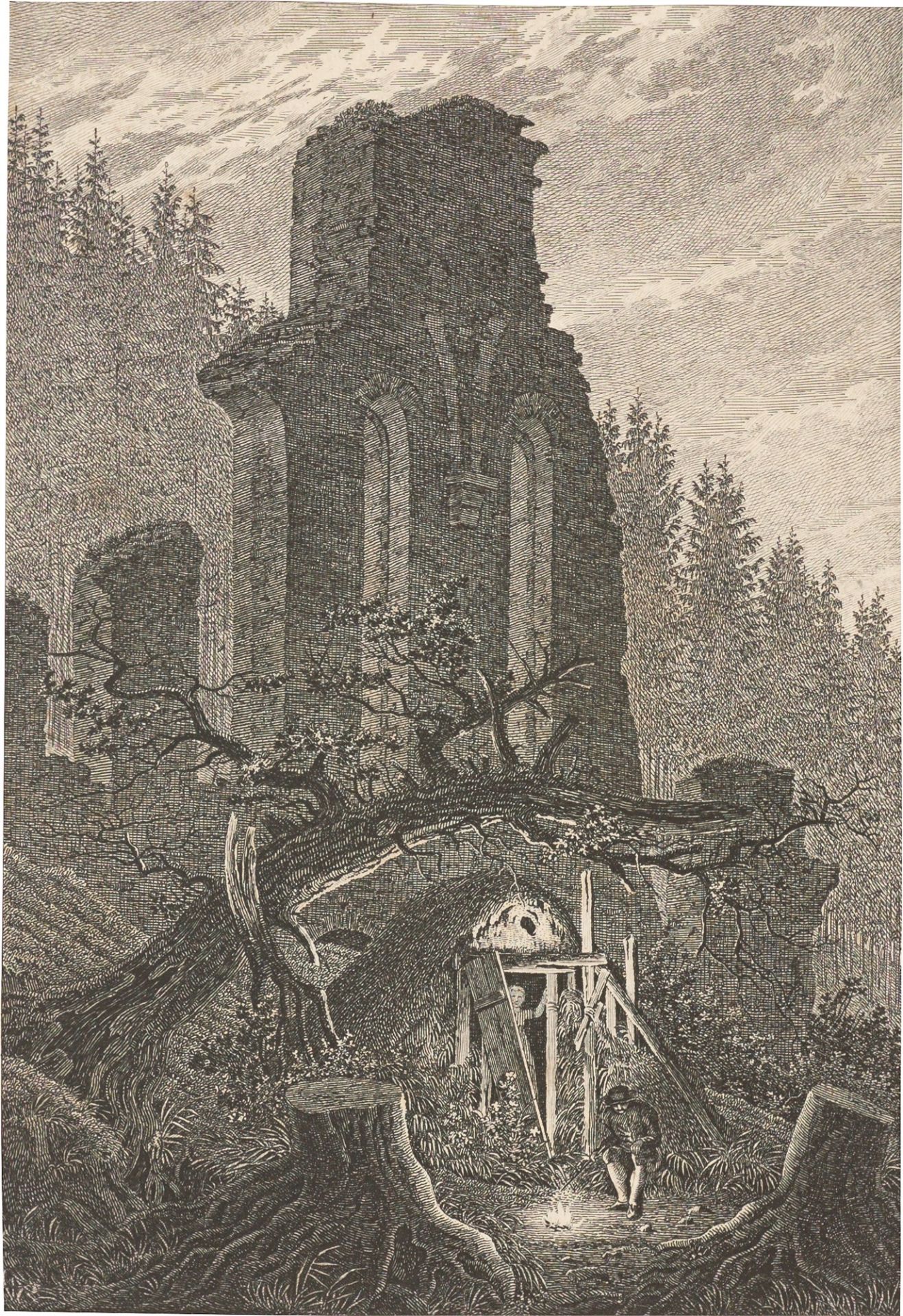 Carl Heinrich Beichling. Ruinen in der Abenddämmerung, nach Caspar David Friedrich. 1831 - Bild 2 aus 2