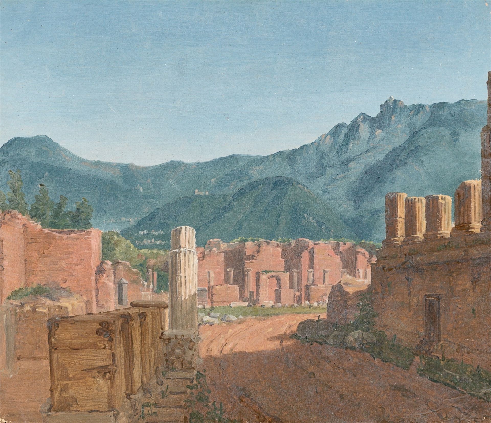 Wilhelm Zahn. ”Ansicht vom Forum Pompeji mit dem Tempel des Jupiters”.