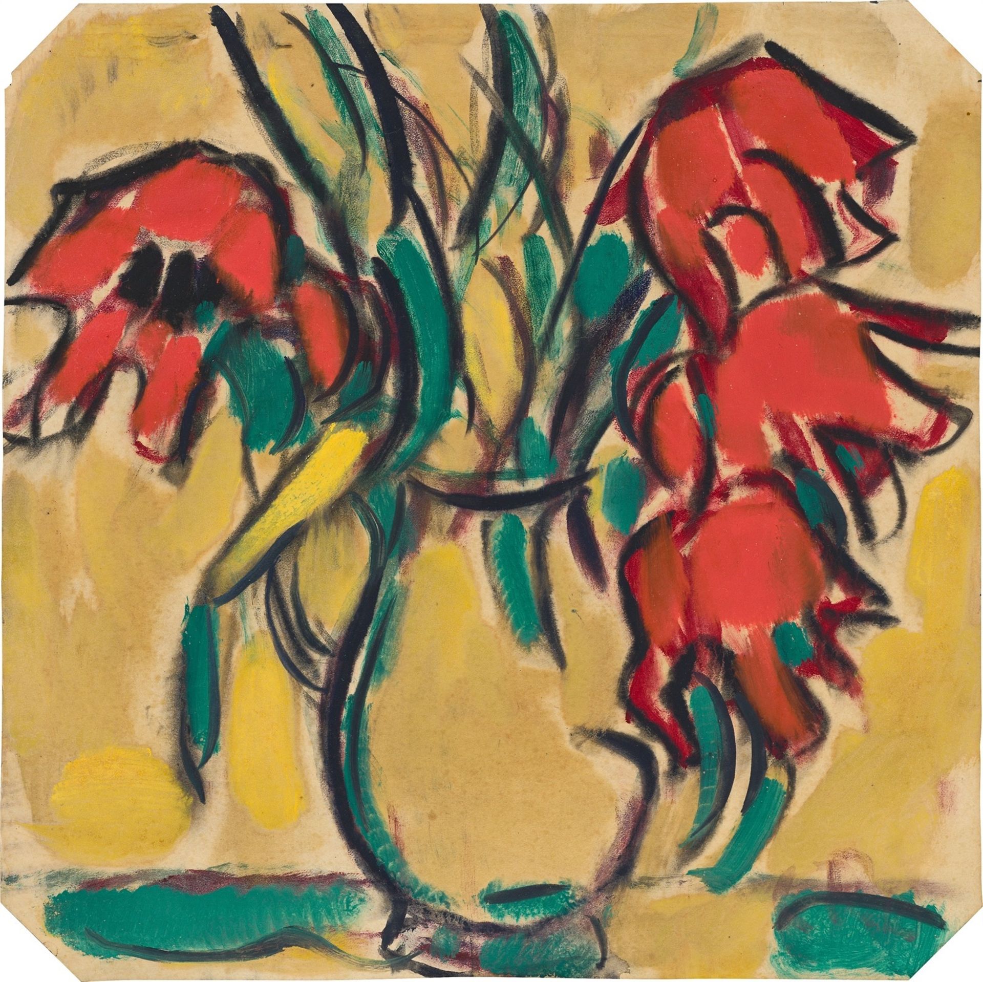 Christian Rohlfs. „Papageientulpen in gelber Vase“. 1919