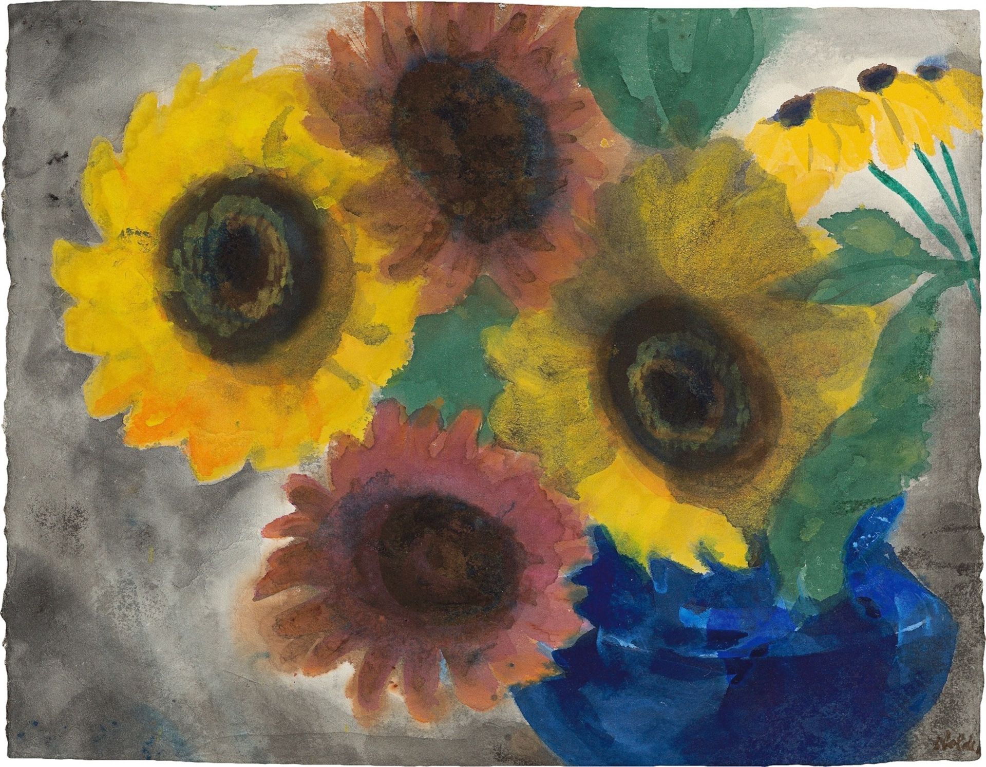 Emil Nolde. Sonnenblumen in blauer Vase.