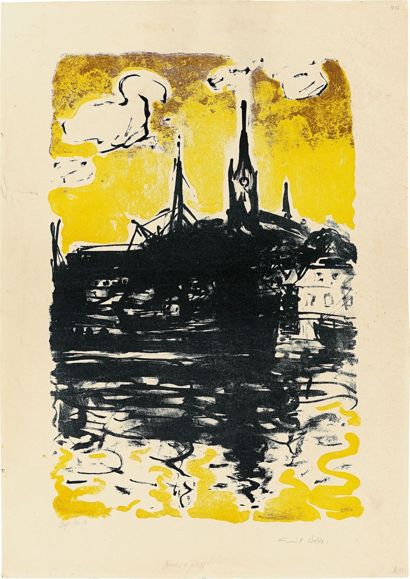 Emil Nolde. „Kirche und Schiff, Sonderburg“. 1907/15