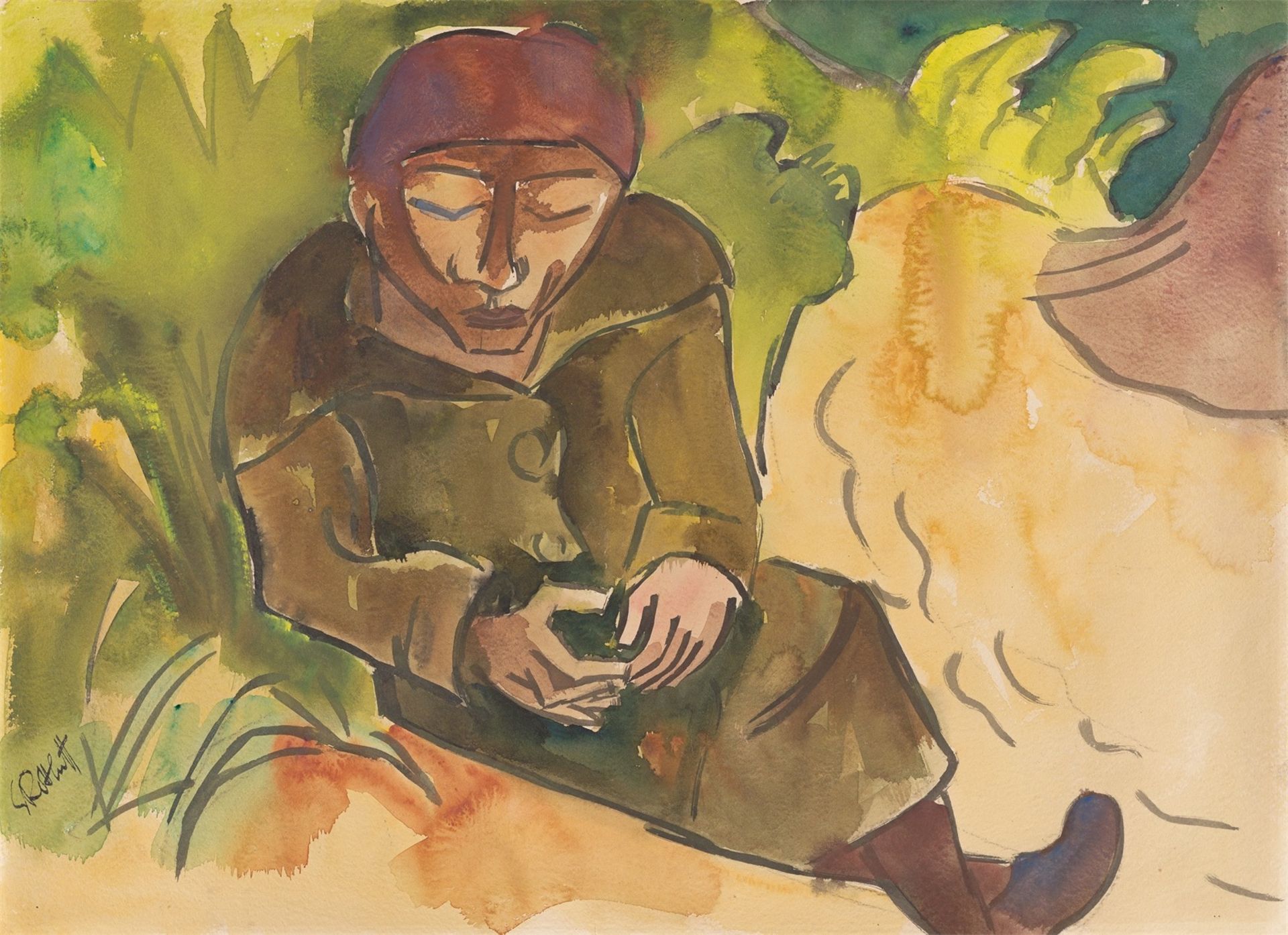 Karl Schmidt-Rottluff. Sitzende Frau in den Dünen. 1926