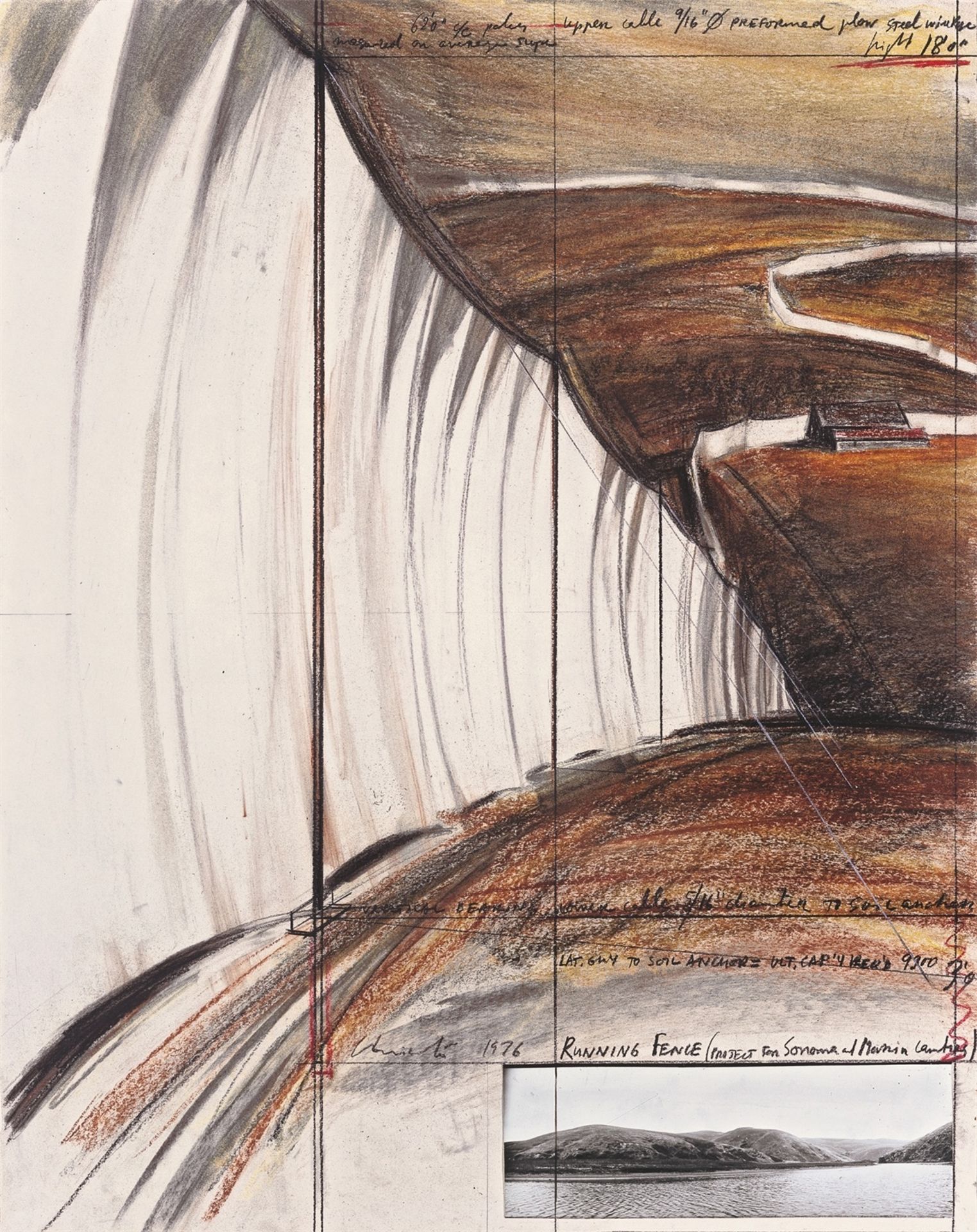 Christo. ”Running Fence (Project for Sonoma and Marin Counties)”. 1976