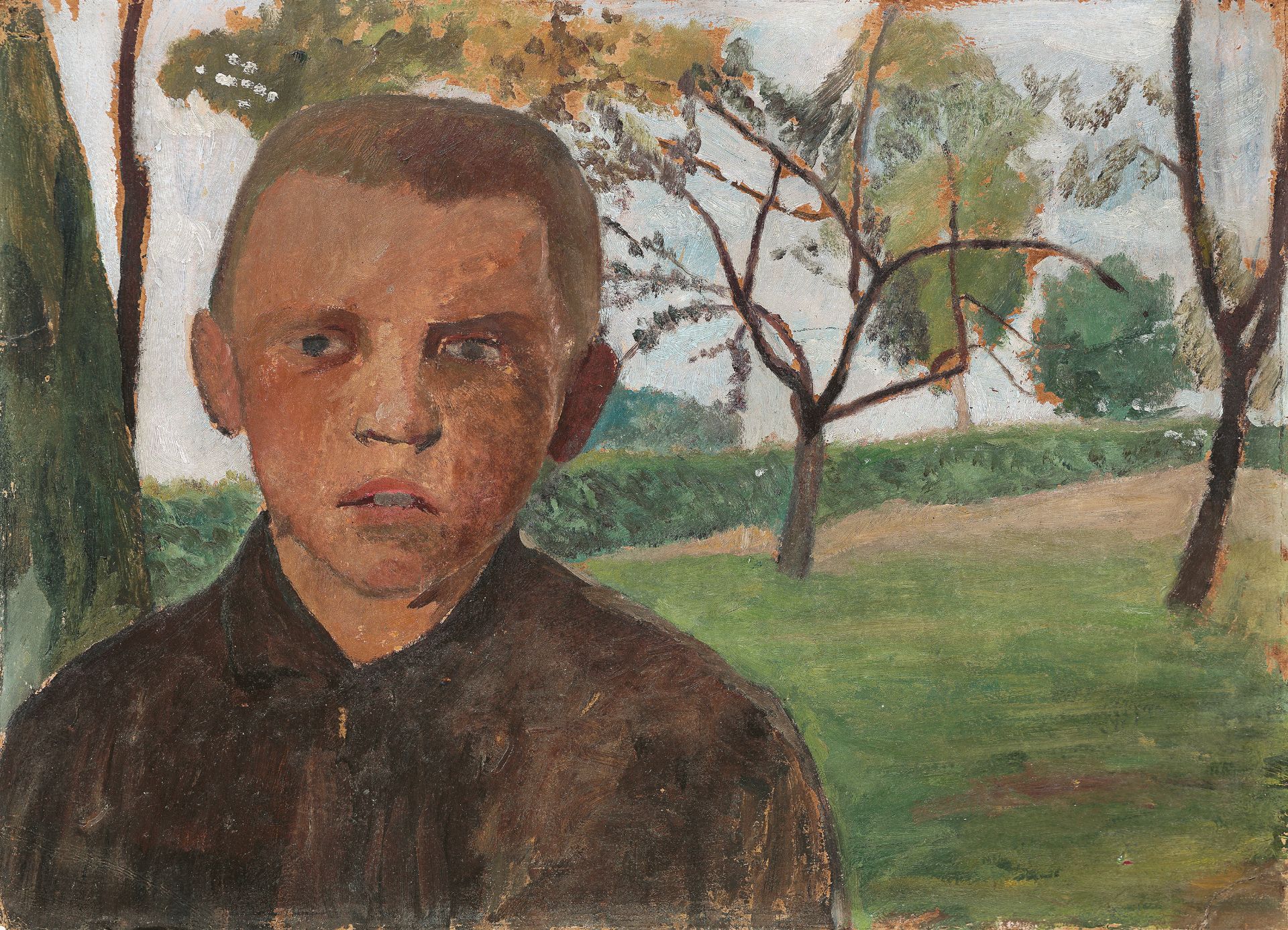 Paula Modersohn-Becker. „Brustbild eines Jungen vor Apfelbäumen“. 1901