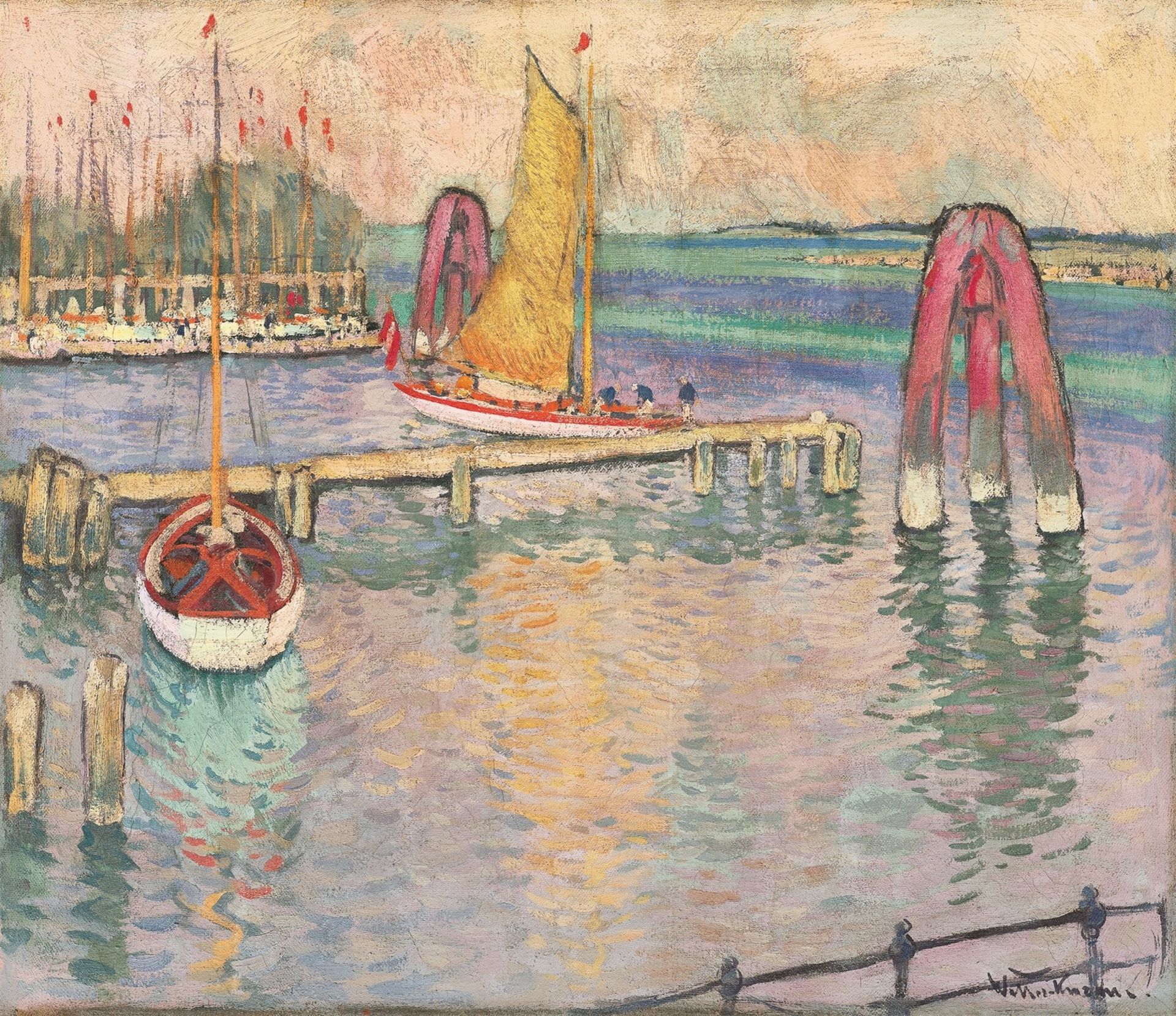 Johann Walter-Kurau. Hafen mit Segelbooten. Um 1913/14