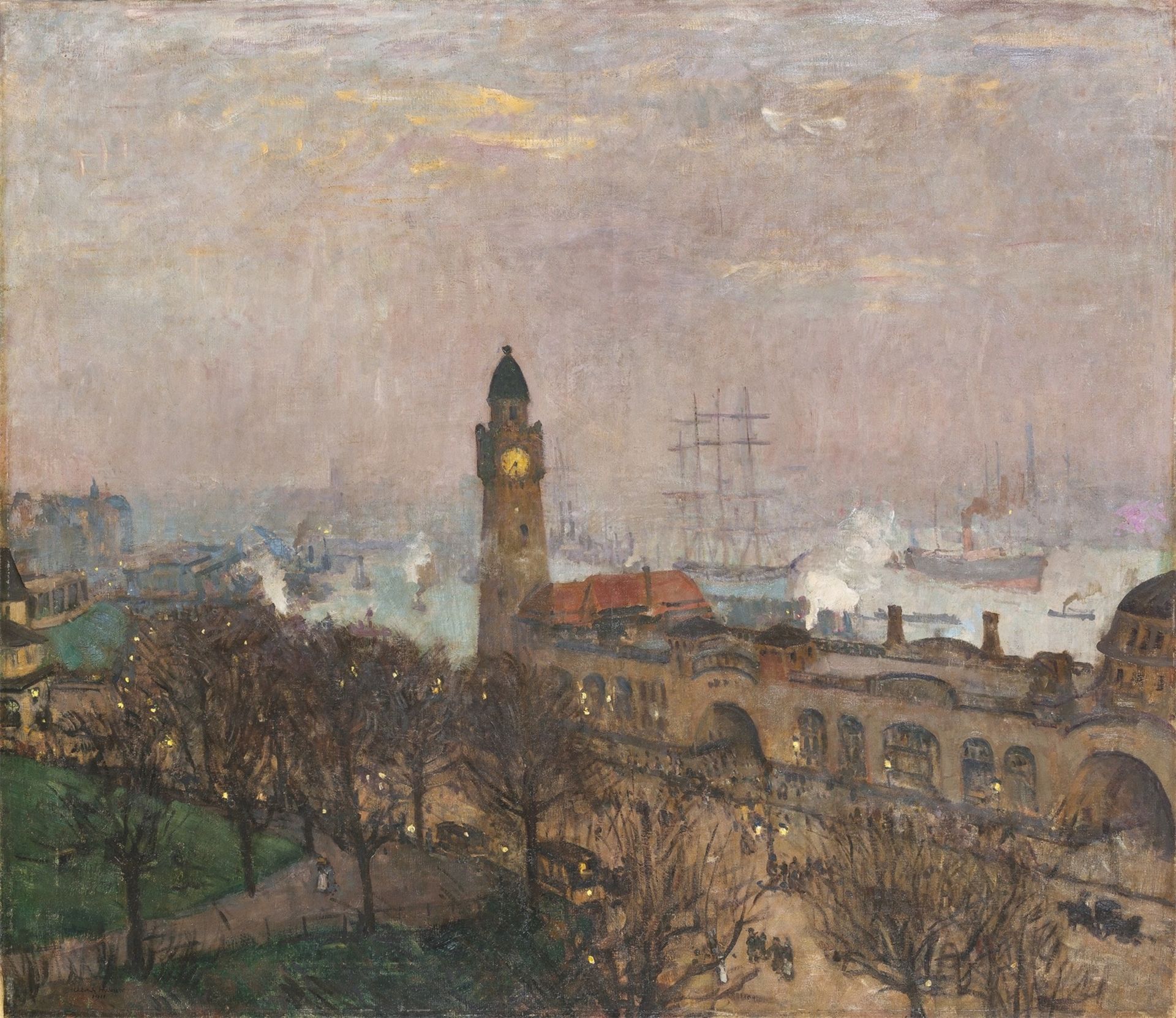 Ulrich Hübner. „St. Pauli Landungsbrücken, Hamburg“. 1911