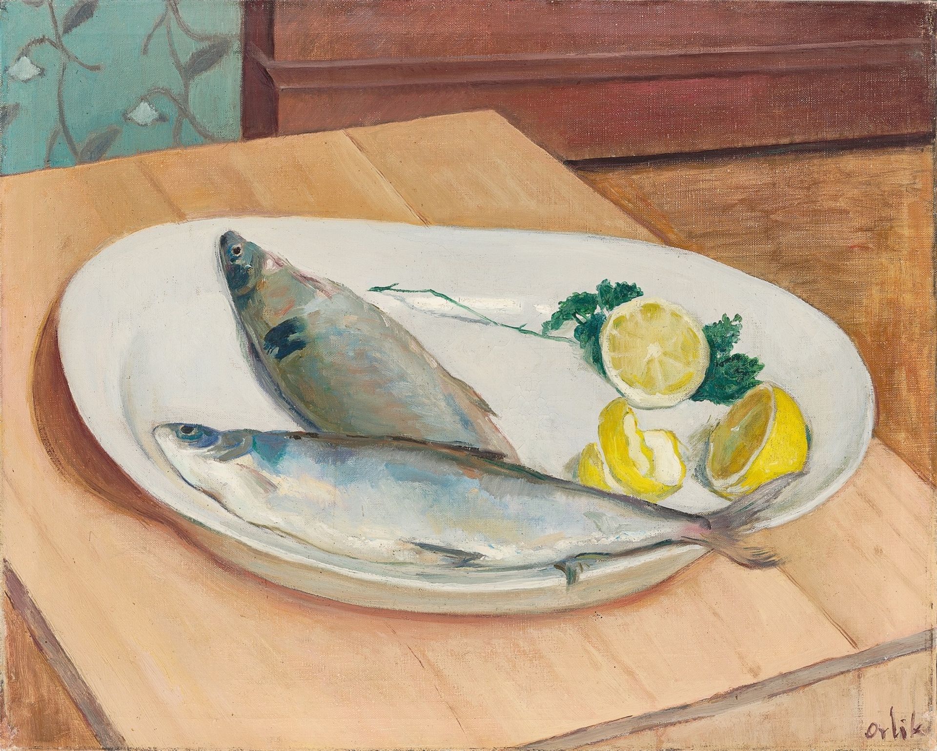 Emil Orlik. Stillleben mit Fischen.