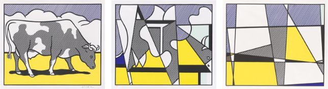 Roy Lichtenstein. ”Cow Triptych (Cow Going Abstract) Poster”. 1982