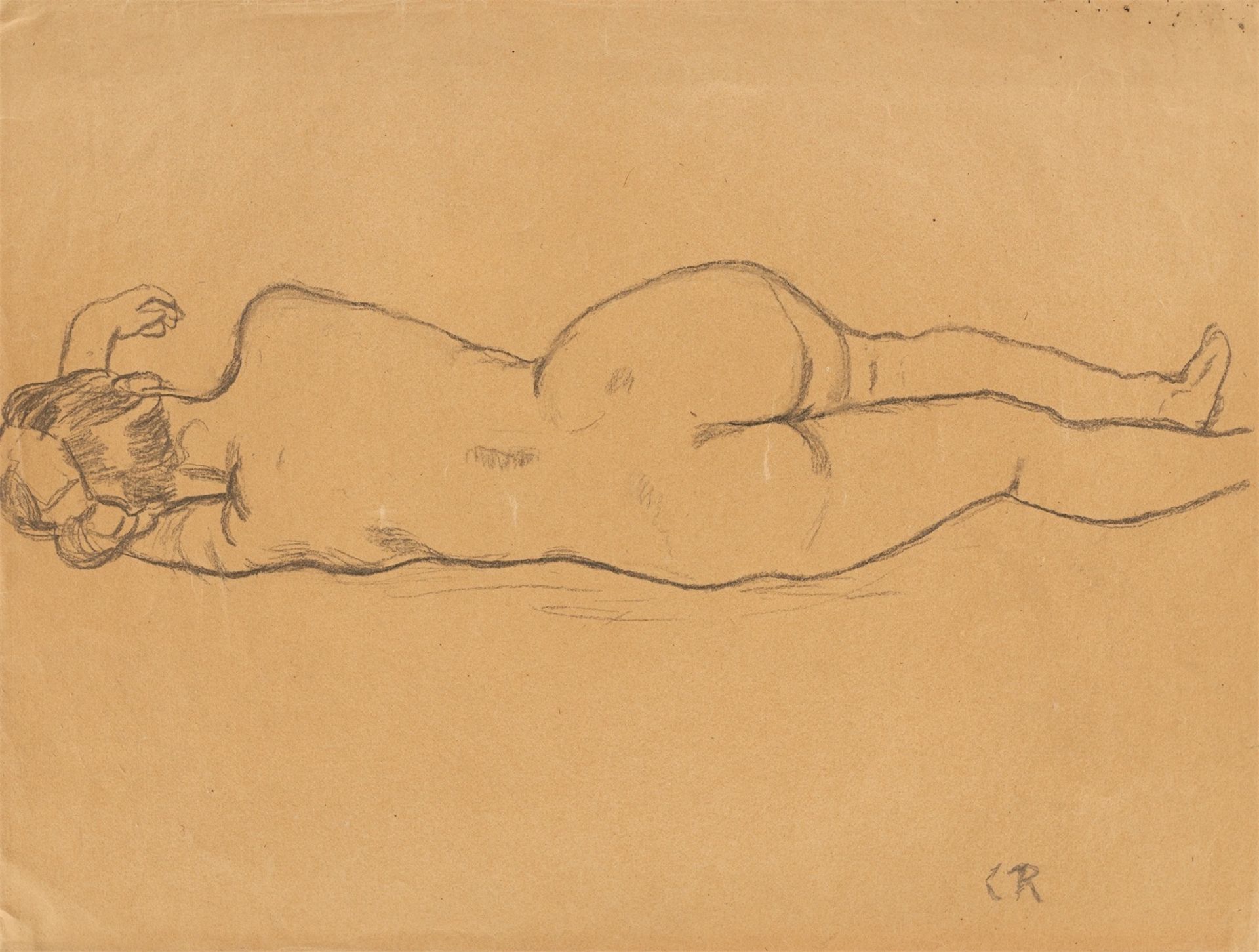 Christian Rohlfs. Lying female nude from the back. Circa 1908/12