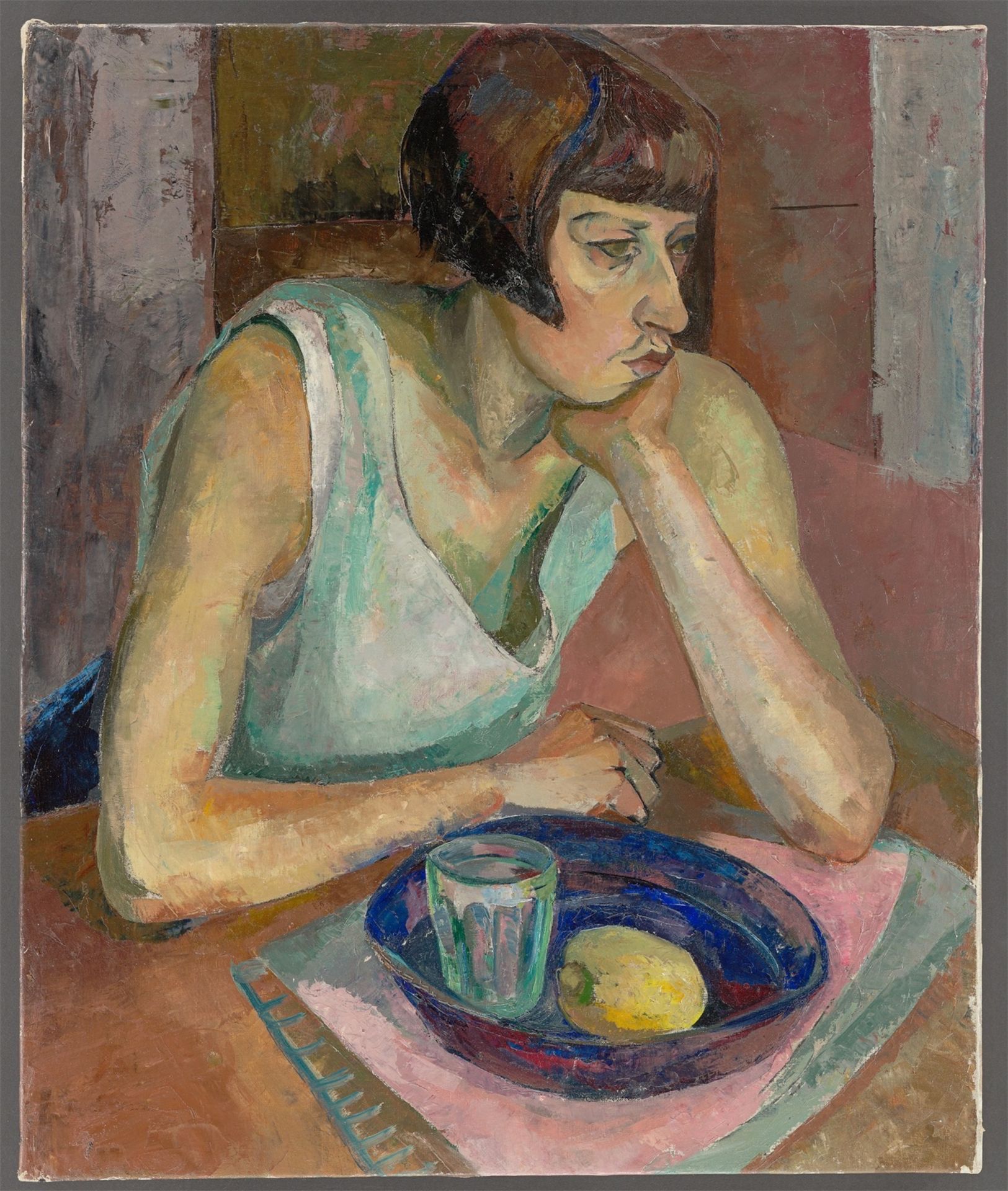 Anta Rupflin. „Frau am Tisch sitzend mit blauer Schale“. Um 1925/30 - Bild 2 aus 4
