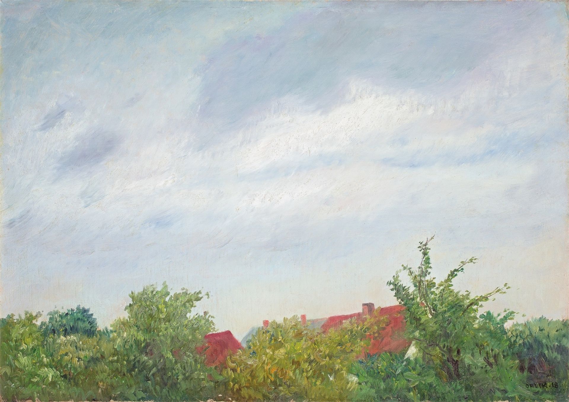 Emil Orlik. Aus Mecklenburg. Dächer und Himmel. 1918