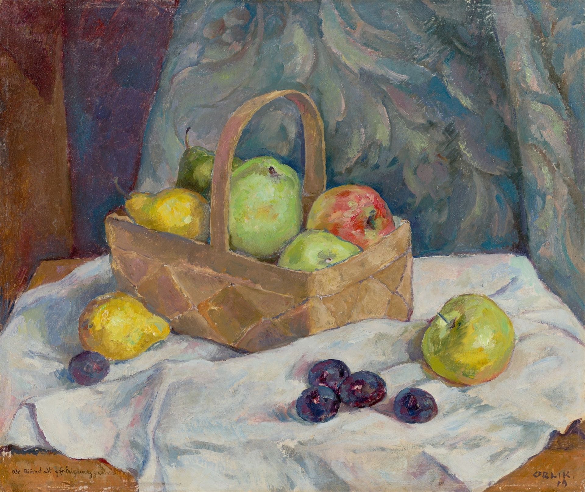 Emil Orlik. Stillleben mit Äpfeln, Birnen und Pflaumen. 1919