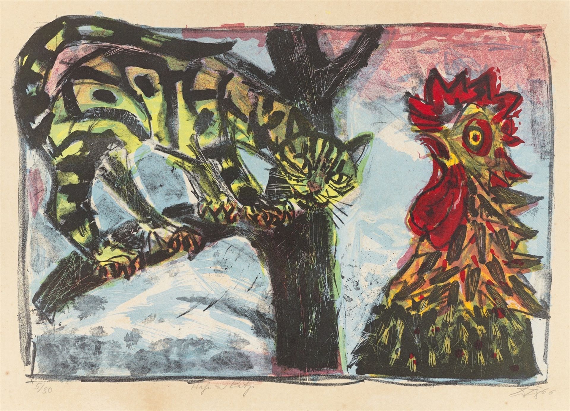 Otto Dix. „Katze und Hahn“. 1966