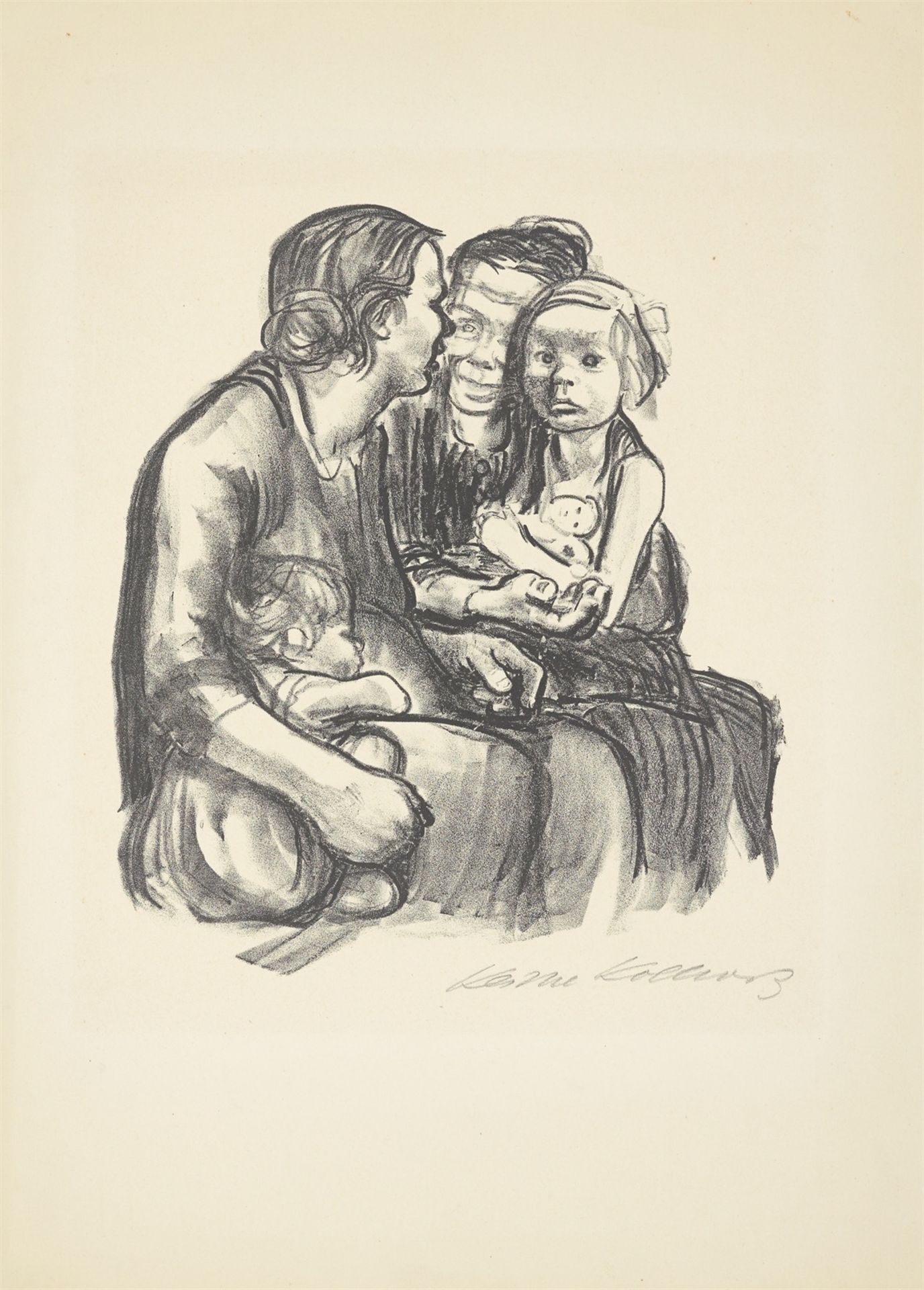 Käthe Kollwitz. „Zwei schwatzende Frauen mit zwei Kindern“. 1930