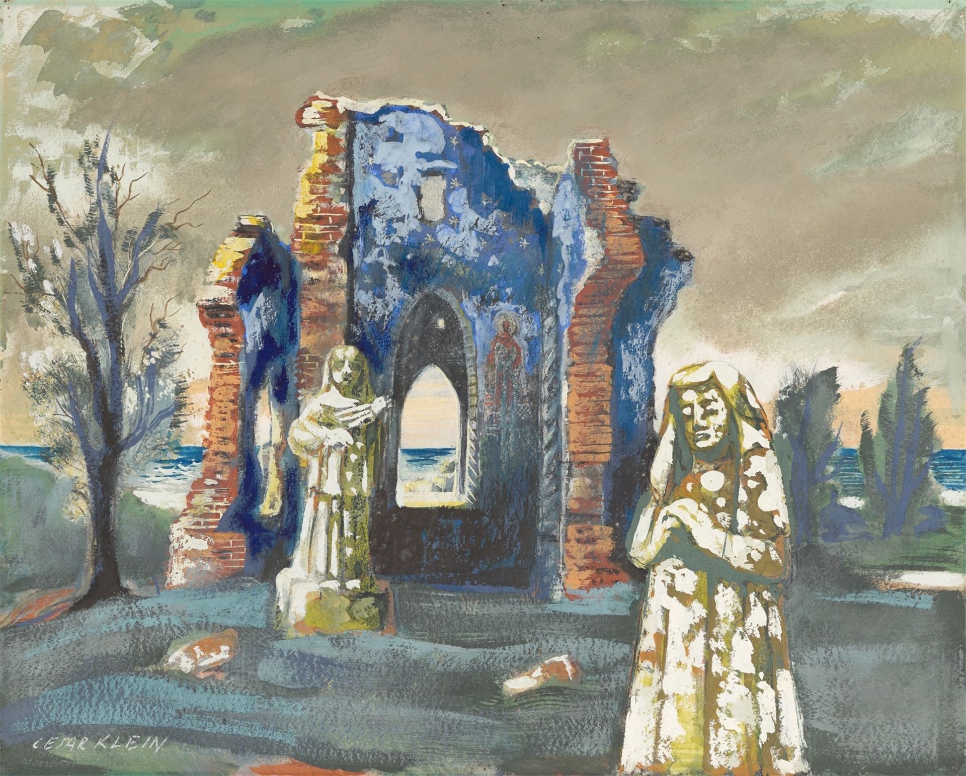 Cesar Klein. Landschaft mit Ruine und Skulpturen.