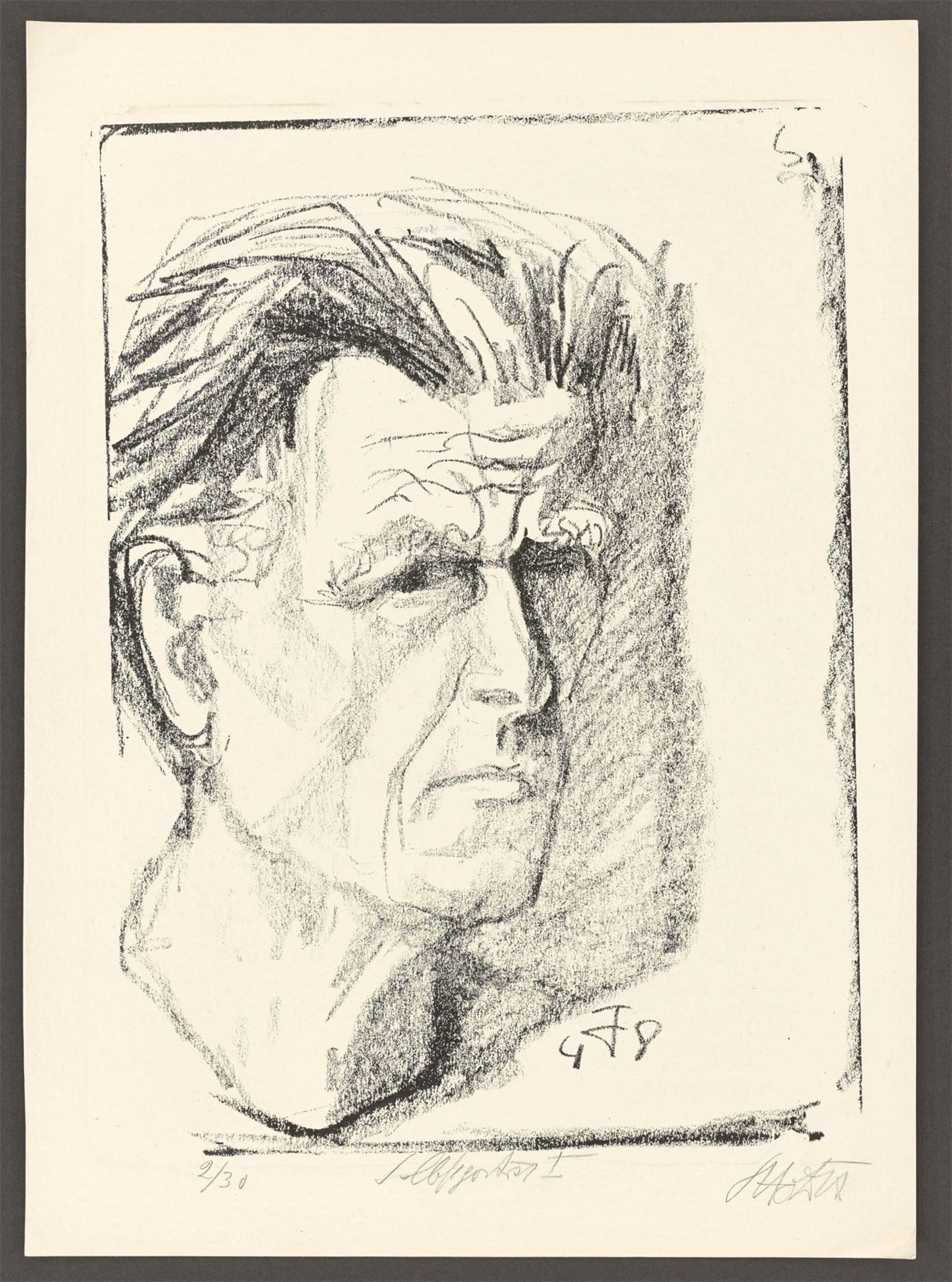 Otto Dix. „Selbstbildnis I (nach rechts, Kragenlinie einfach)“. 1948 - Bild 2 aus 3