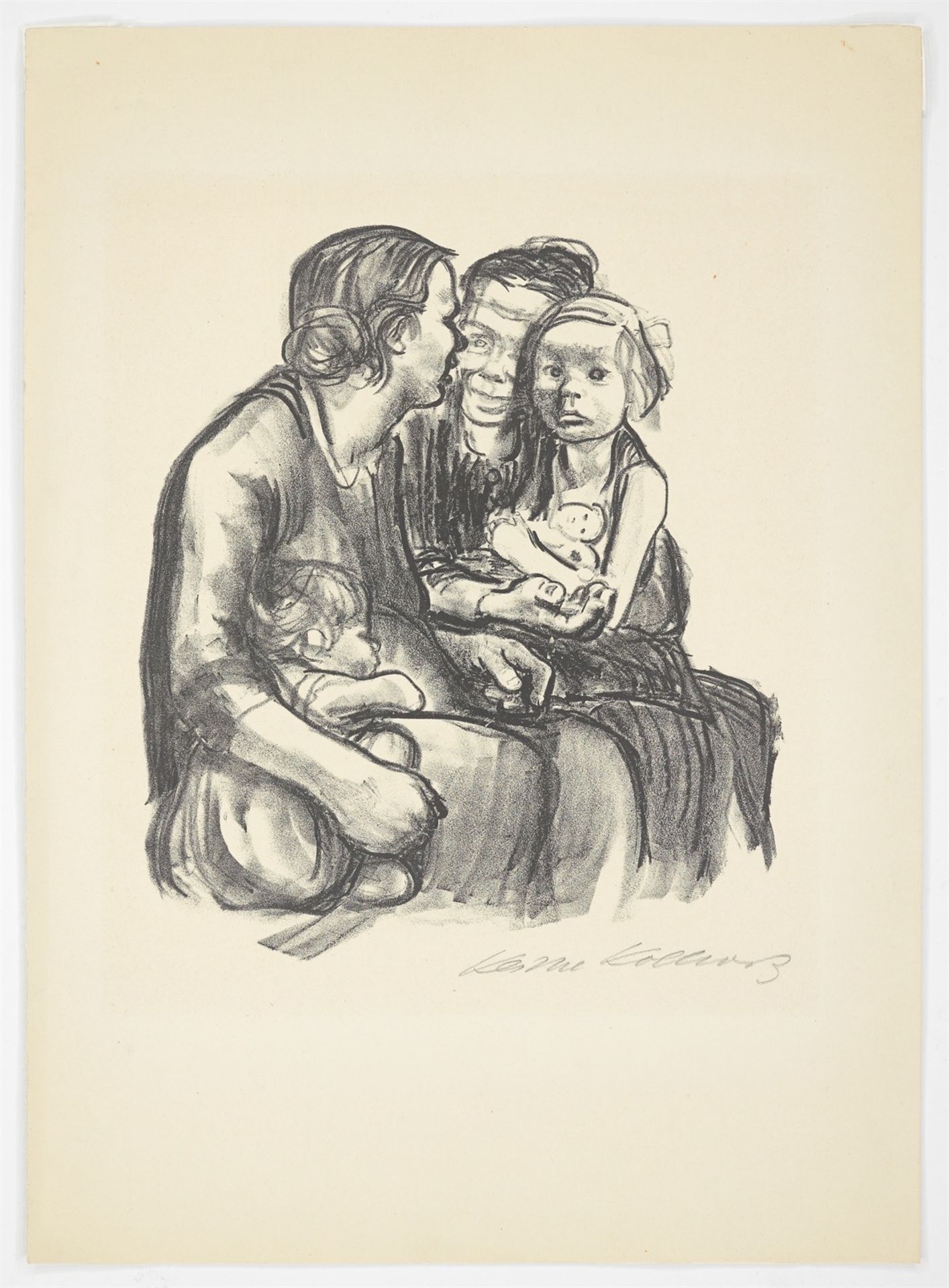 Käthe Kollwitz. „Zwei schwatzende Frauen mit zwei Kindern“. 1930 - Bild 2 aus 3