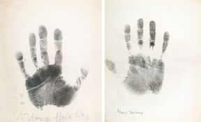 Hans-Peter Feldmann. Hand prints of Aldous Huxley and Marcel Duchamp.