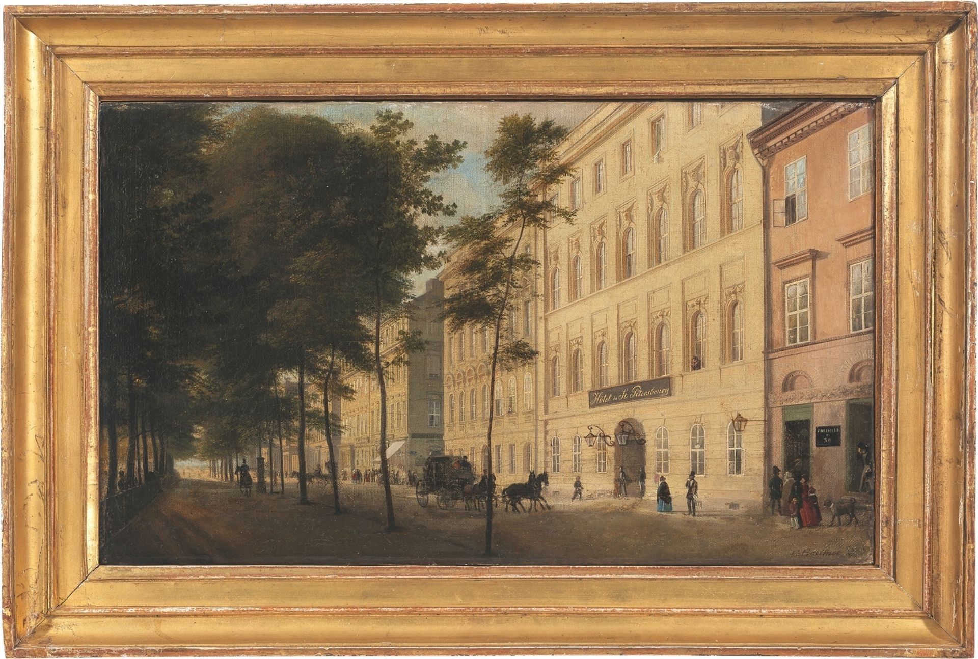 Eduard Gaertner. „Blick in die Straße Unter den Linden, Ecke Charlottenstraße, mit dem Hôtel …. 1843