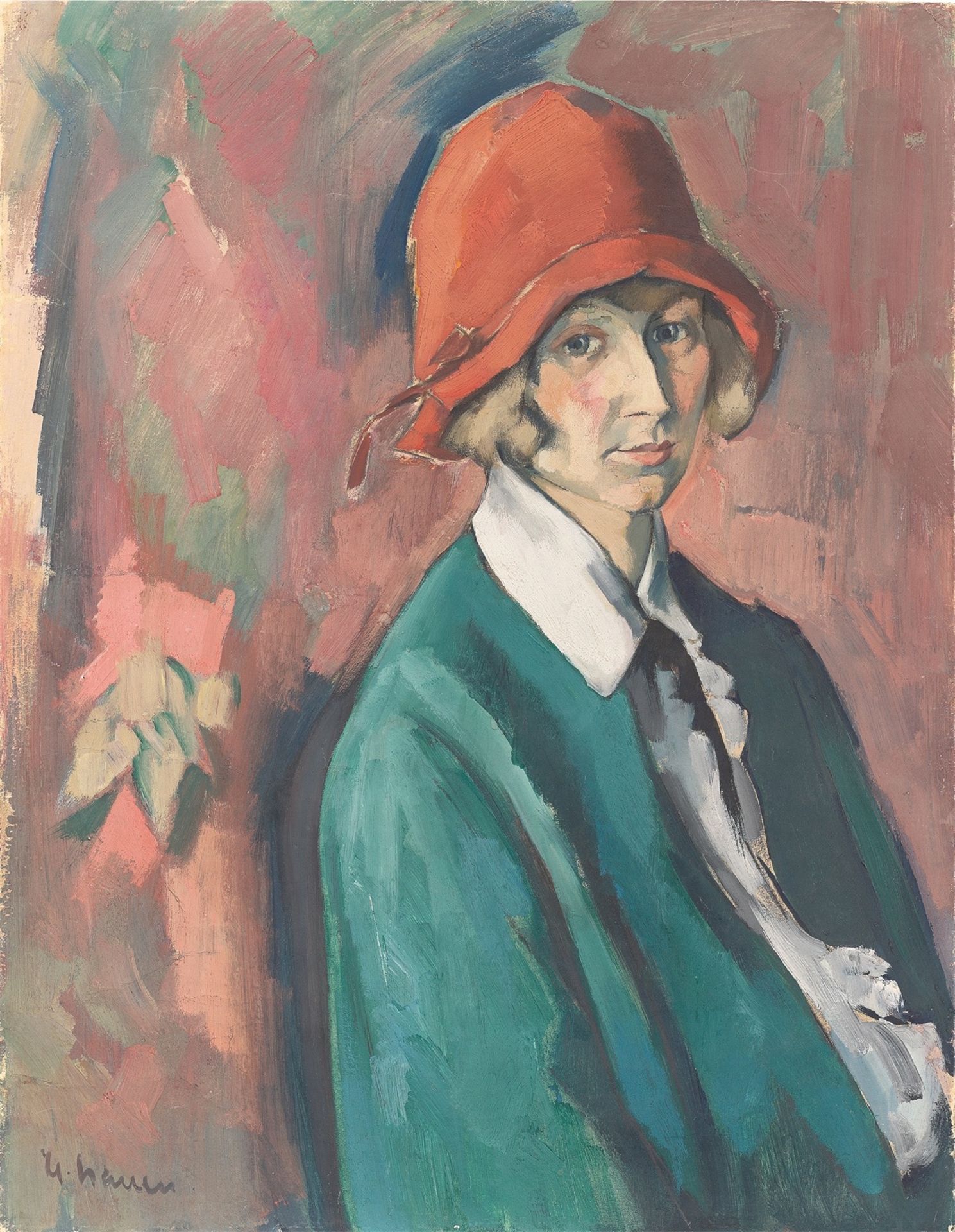 Heinrich Nauen. „Bildnis Olga Vautier mit rotem Hut“. 1924