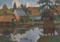 Otto Modersohn. ”Auf der Wümme im Dorf Fischerhude”. Circa 1918