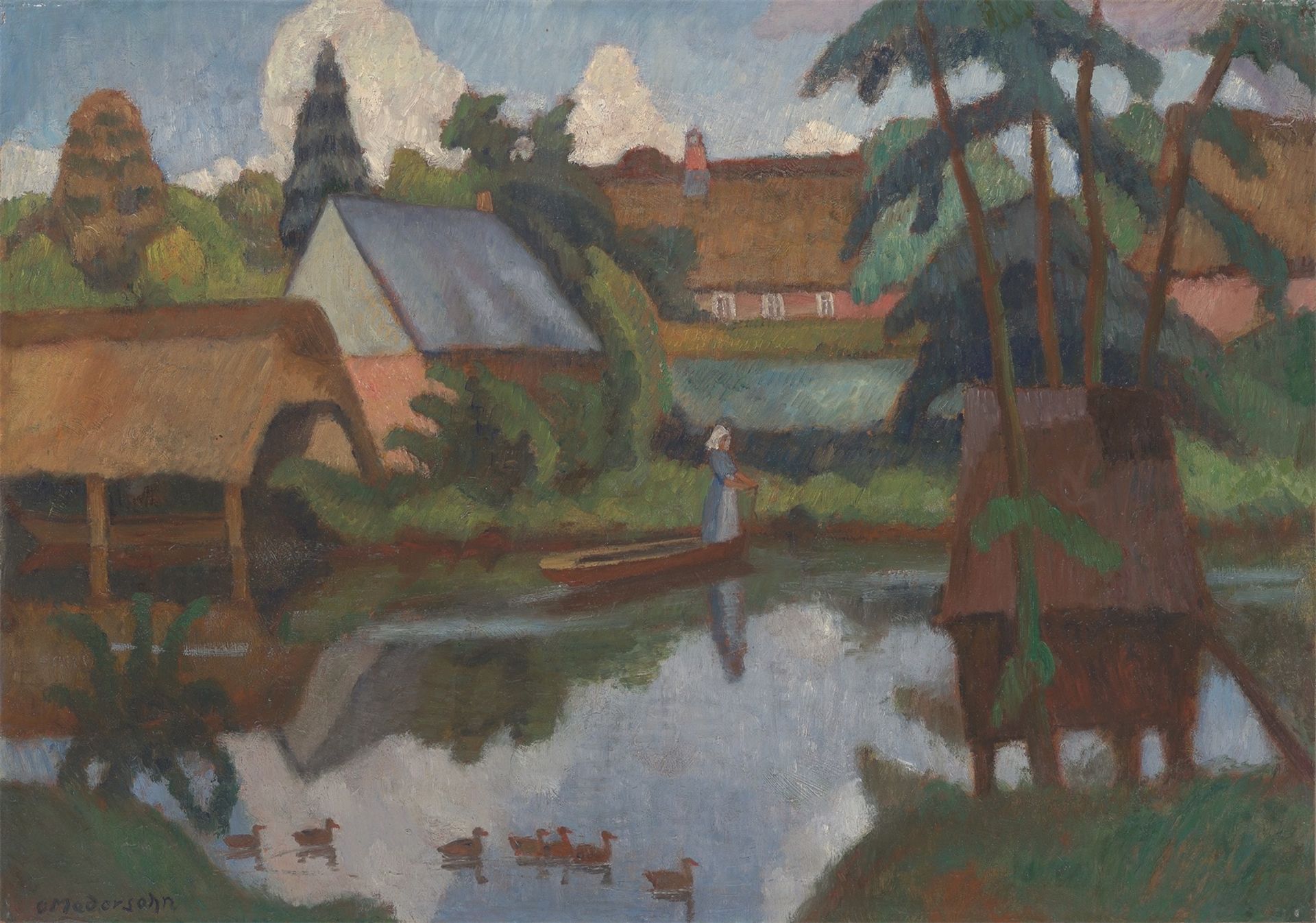 Otto Modersohn. „Auf der Wümme im Dorf Fischerhude“. Um 1918