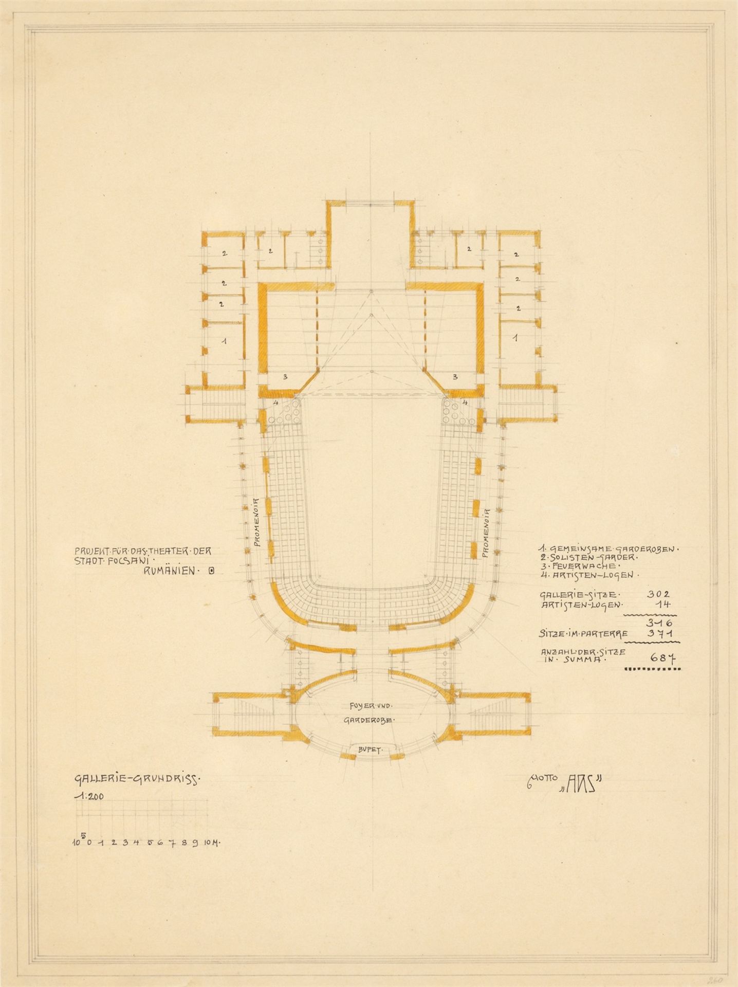 Marcel Kammerer. Wettbewerbsprojekt für das Theater Maior Gheorghe Pastia in Focsani. 1909 - Image 7 of 8