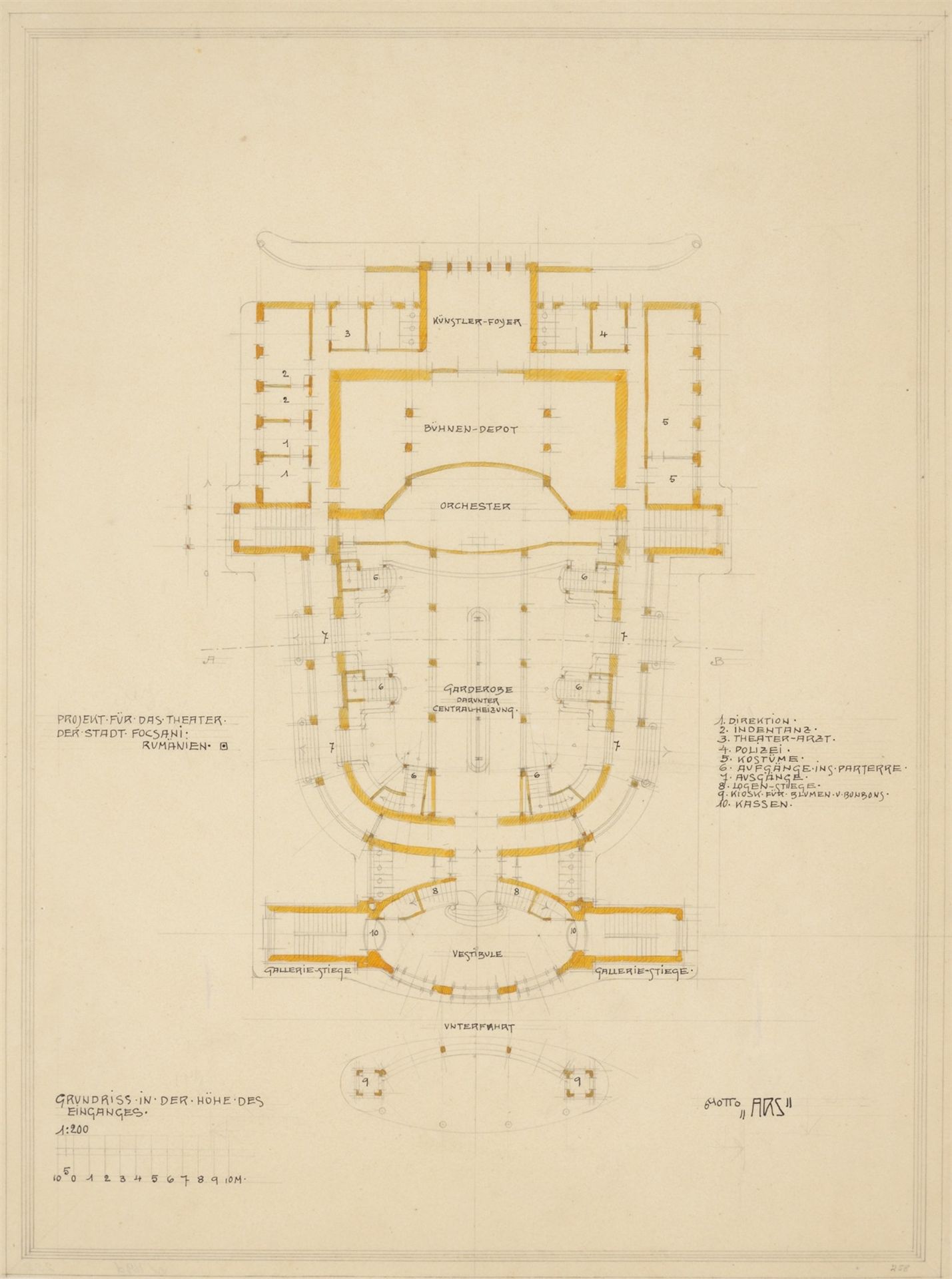 Marcel Kammerer. Wettbewerbsprojekt für das Theater Maior Gheorghe Pastia in Focsani. 1909 - Image 6 of 8