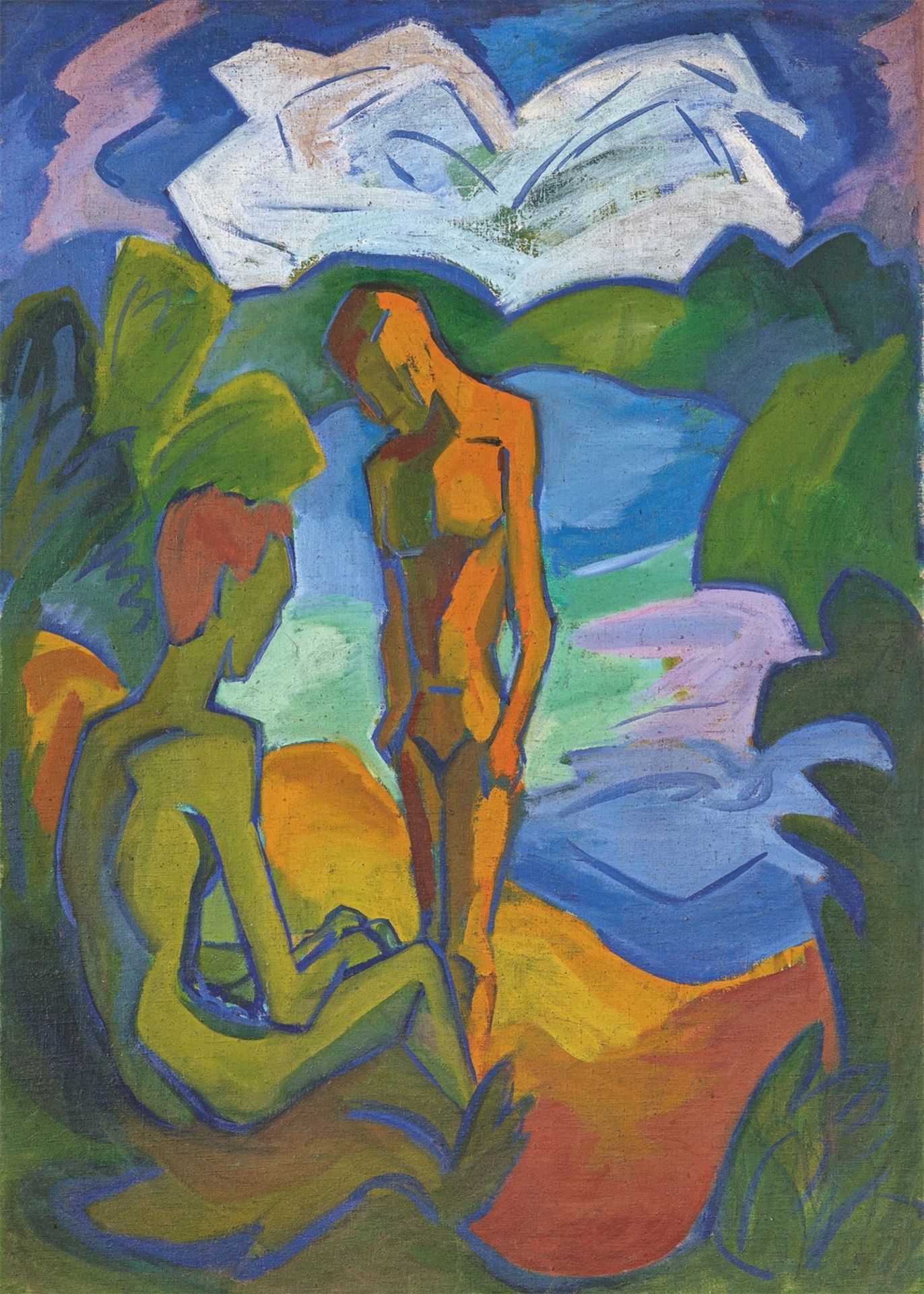 Fritz Schaefler. Zwei Jünglinge am See. Um 1920