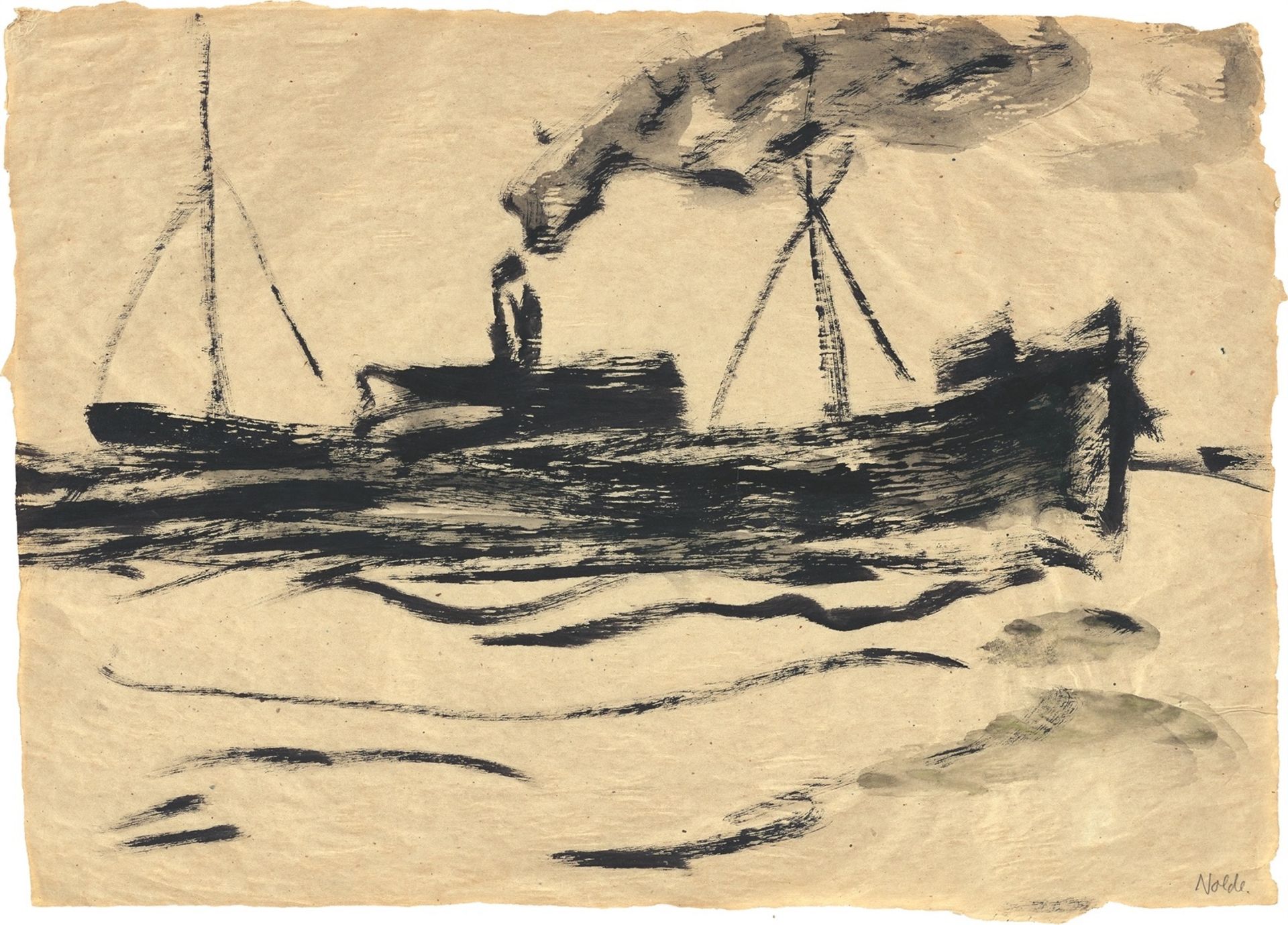 Emil Nolde. „Qualmendes Dampfschiff“ (Hamburger Hafen). 1910