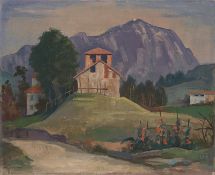 Karl Hofer. ”Haus auf dem Hügel (mit Monte Generoso)”. Circa 1928