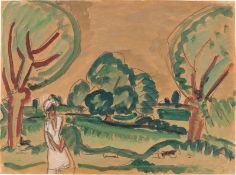 Ernst Ludwig Kirchner. Landschaft mit Spaziergängerin. Circa 1910