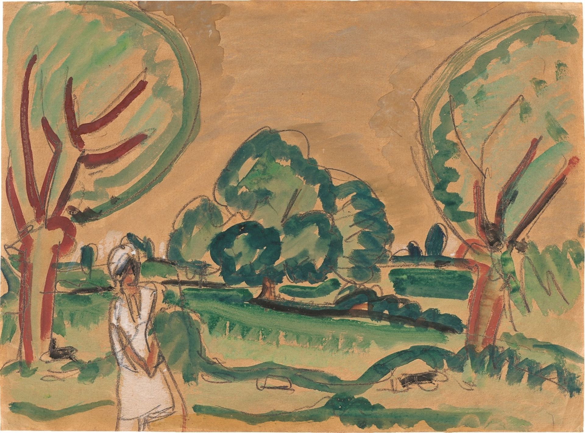 Ernst Ludwig Kirchner. Landschaft mit Spaziergängerin. Um 1910