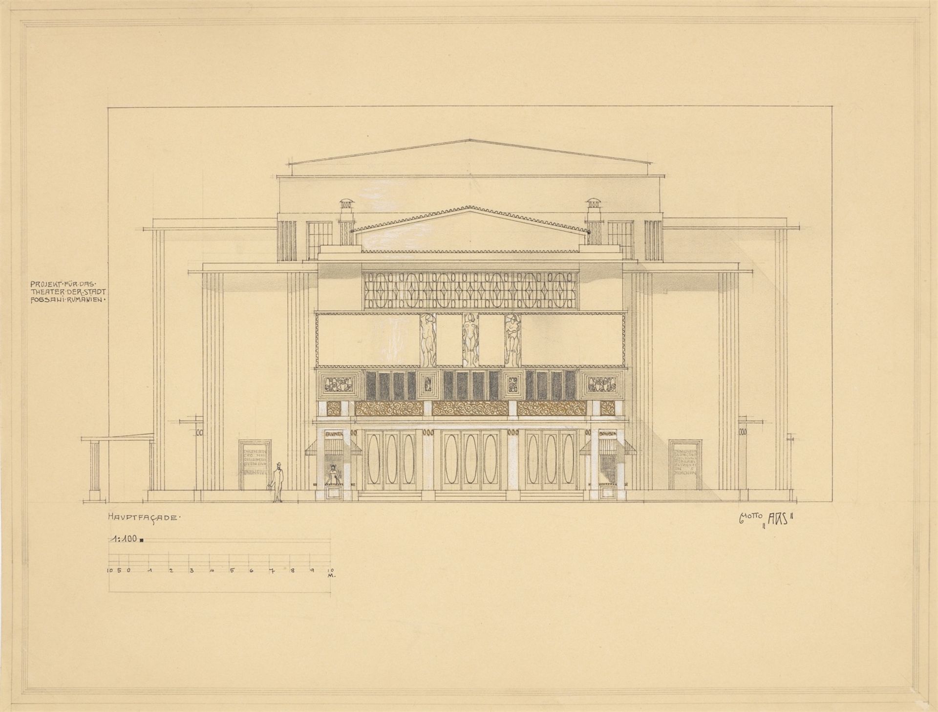 Marcel Kammerer. Wettbewerbsprojekt für das Theater Maior Gheorghe Pastia in Focsani. 1909 - Image 3 of 8