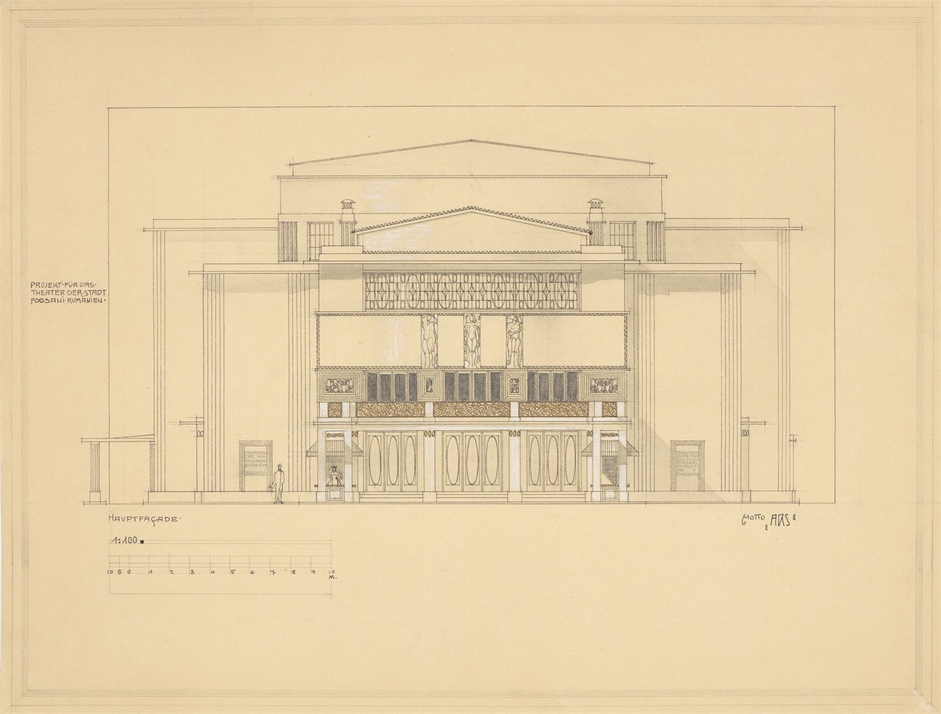 Marcel Kammerer. Wettbewerbsprojekt für das Theater Maior Gheorghe Pastia in Focsani. 1909 - Bild 3 aus 8