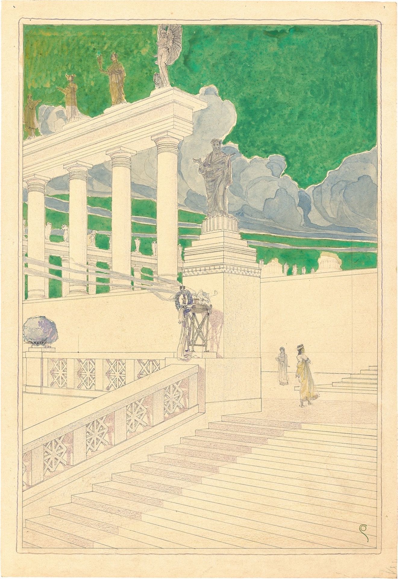 Otto Schönthal. Römische Treppe mit Figuren. Um 1898/99