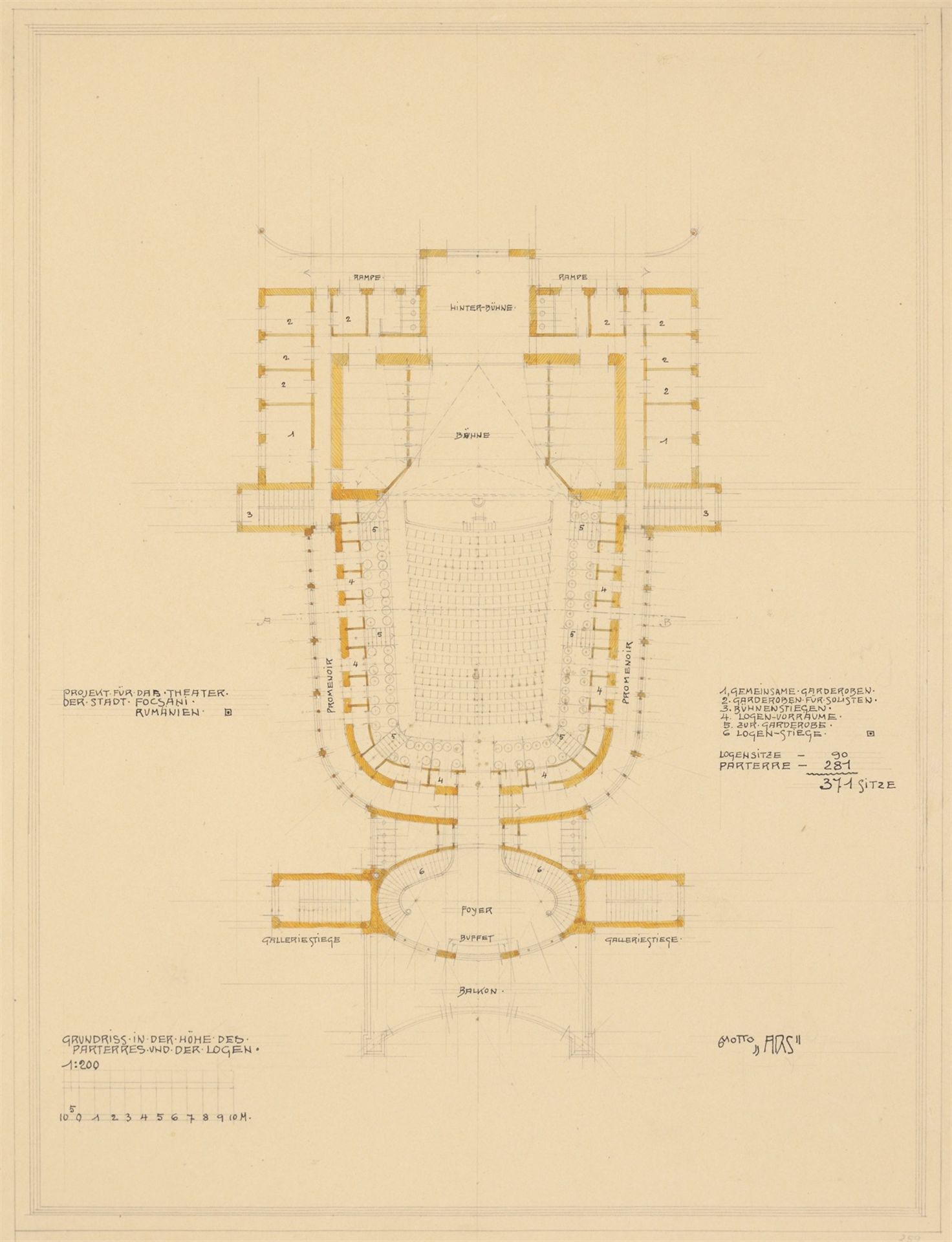 Marcel Kammerer. Wettbewerbsprojekt für das Theater Maior Gheorghe Pastia in Focsani. 1909 - Bild 8 aus 8