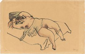 George Grosz. „Auf dem Sofa“ (Liegender Akt). Um 1915