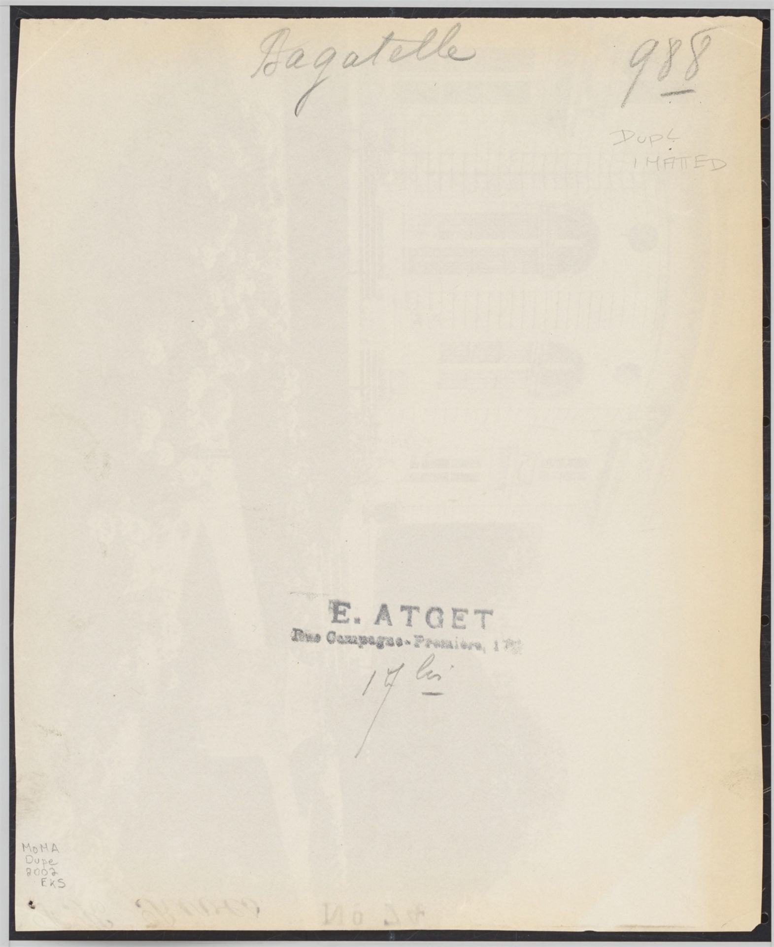 Eugène Atget. [Château de] ”Bagatelle”, Bois de Boulogne. 1919-21 - Image 3 of 4