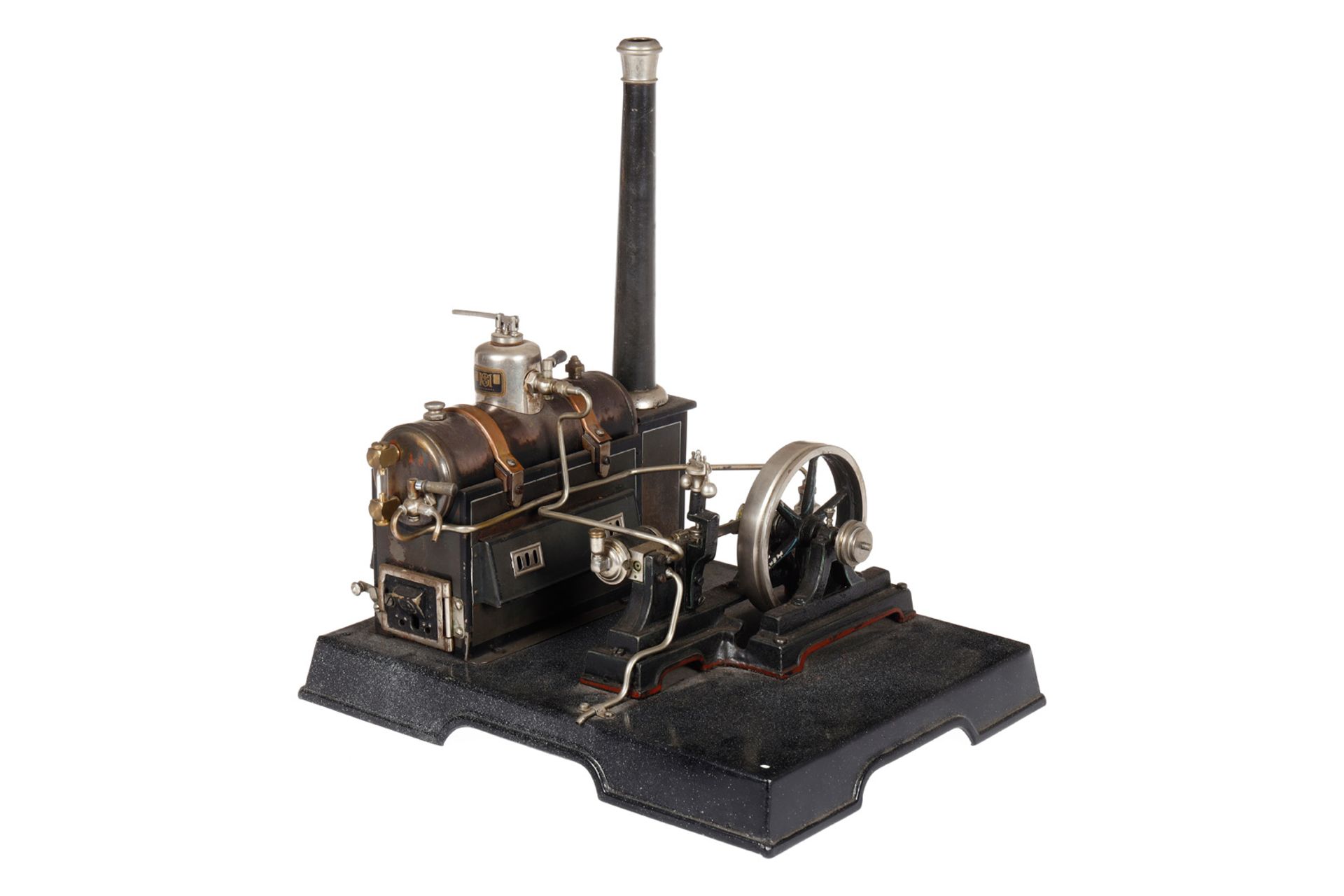 Märklin Dampfmaschine, liegender patinierter Kessel, KD 5,5, mit Armaturen, feststehendem